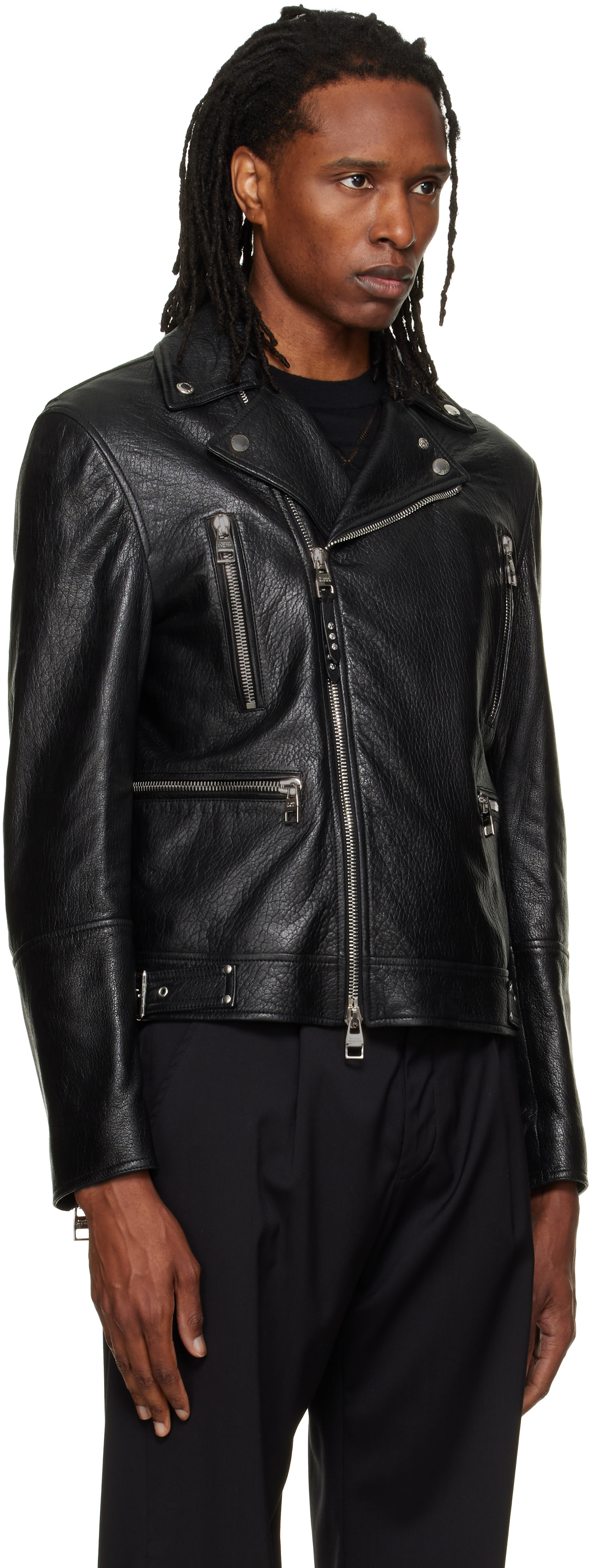 McQueen - Black Classic Biker Leather Jacket