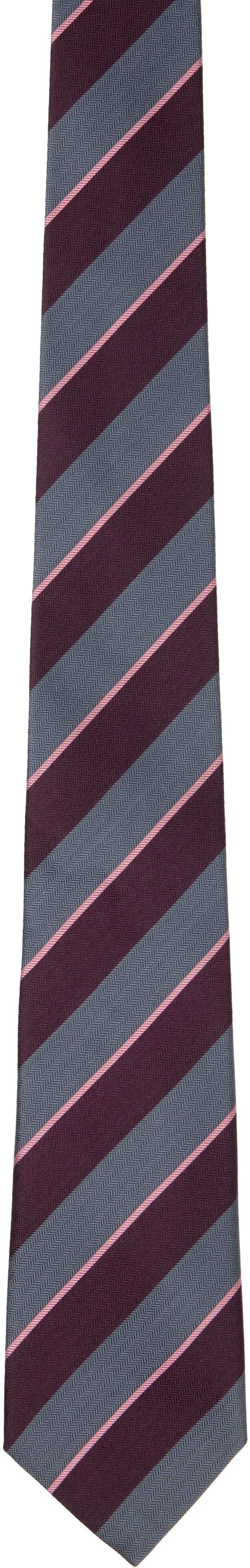 Paul Smith - Gray & Burgundy Block Stripe Tie
