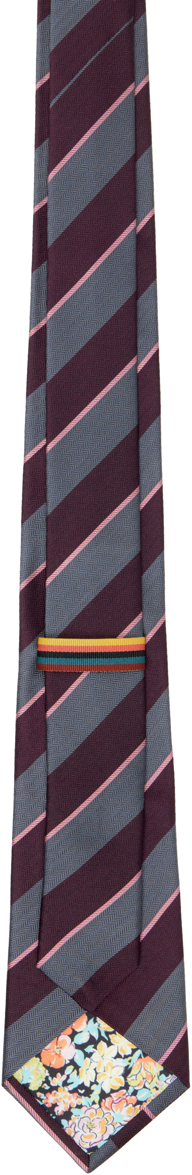 Paul Smith - Gray & Burgundy Block Stripe Tie