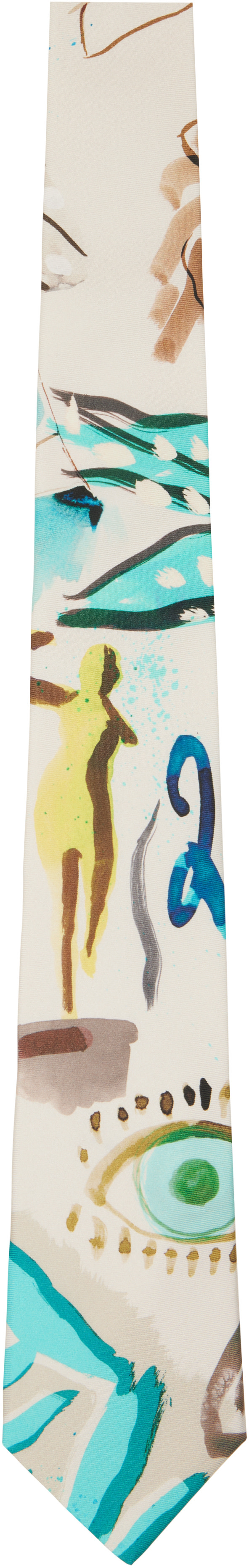 Paul Smith - Off-White Silk 'Inkworks' Tie