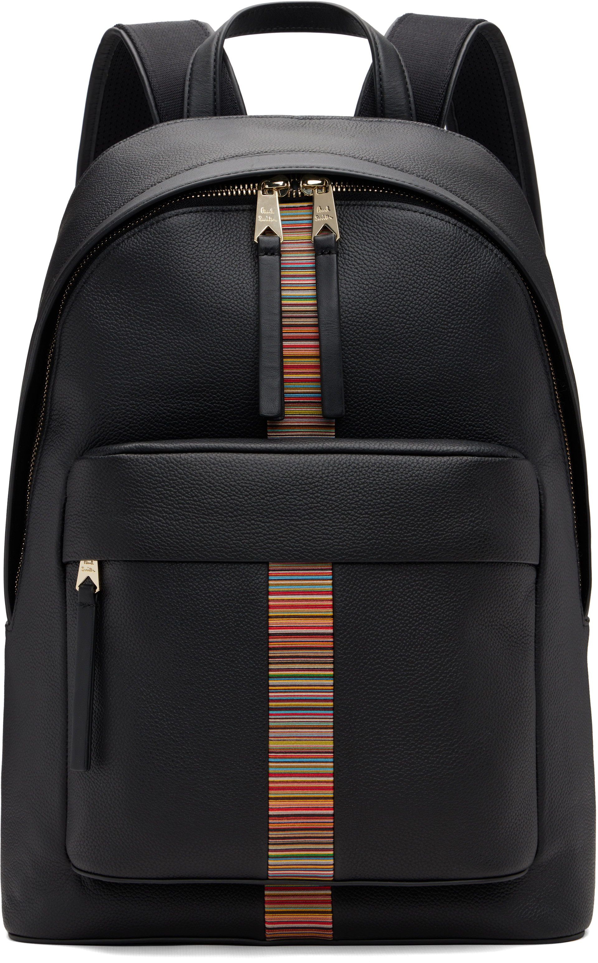 Paul Smith: Black Leather 'Signature Stripe' Trim Backpack | SSENSE