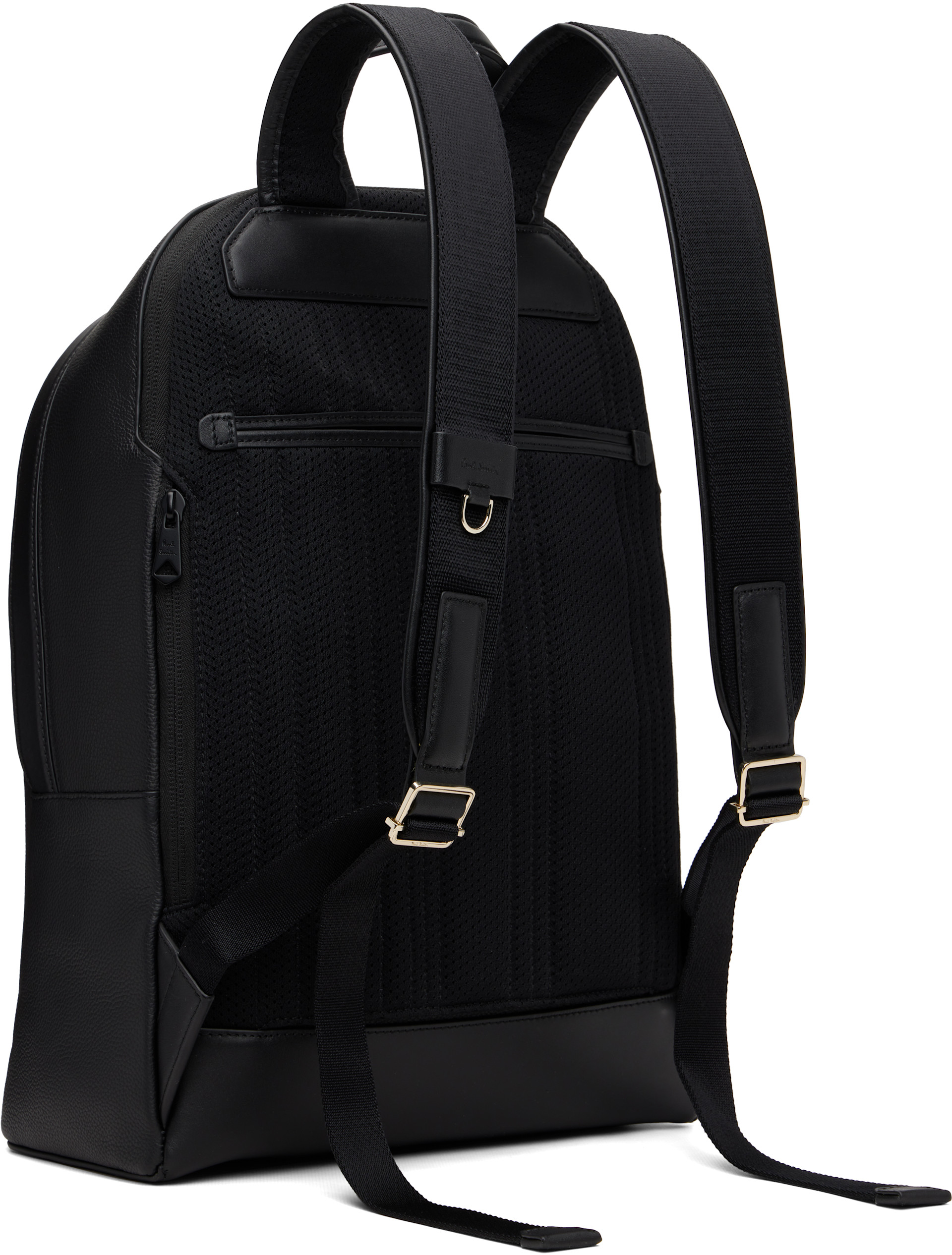 Paul Smith: Black Leather 'Signature Stripe' Trim Backpack | SSENSE