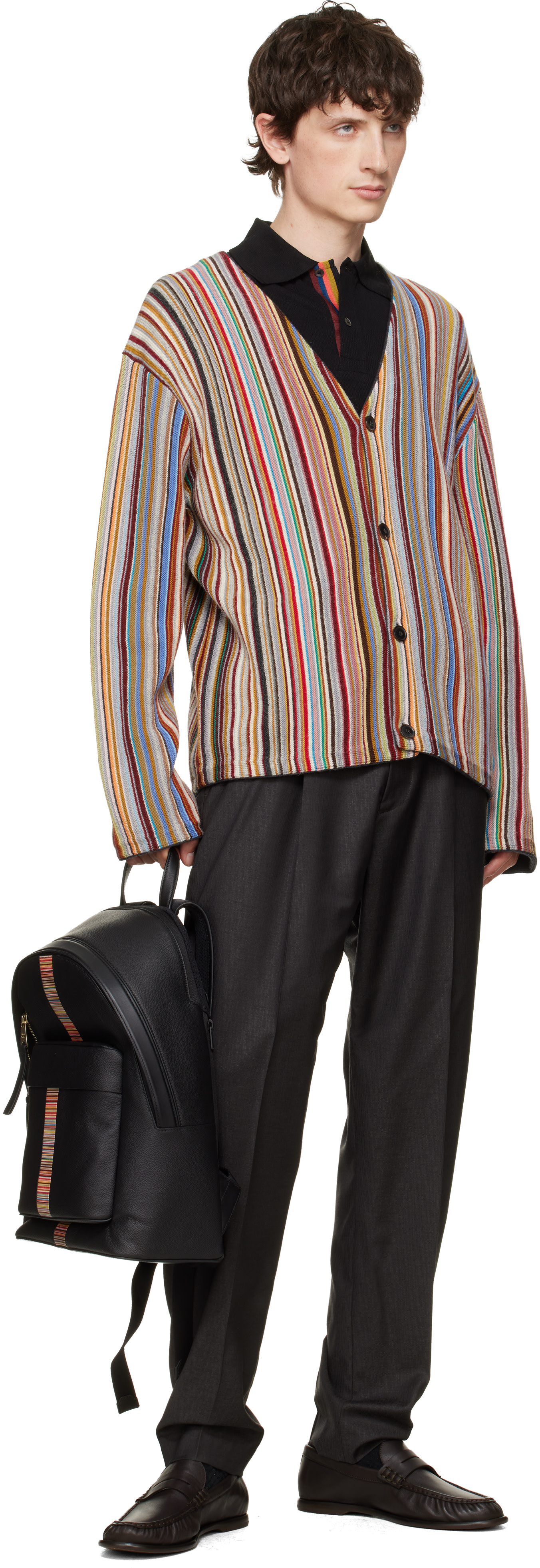 Paul Smith: Black Leather 'Signature Stripe' Trim Backpack | SSENSE