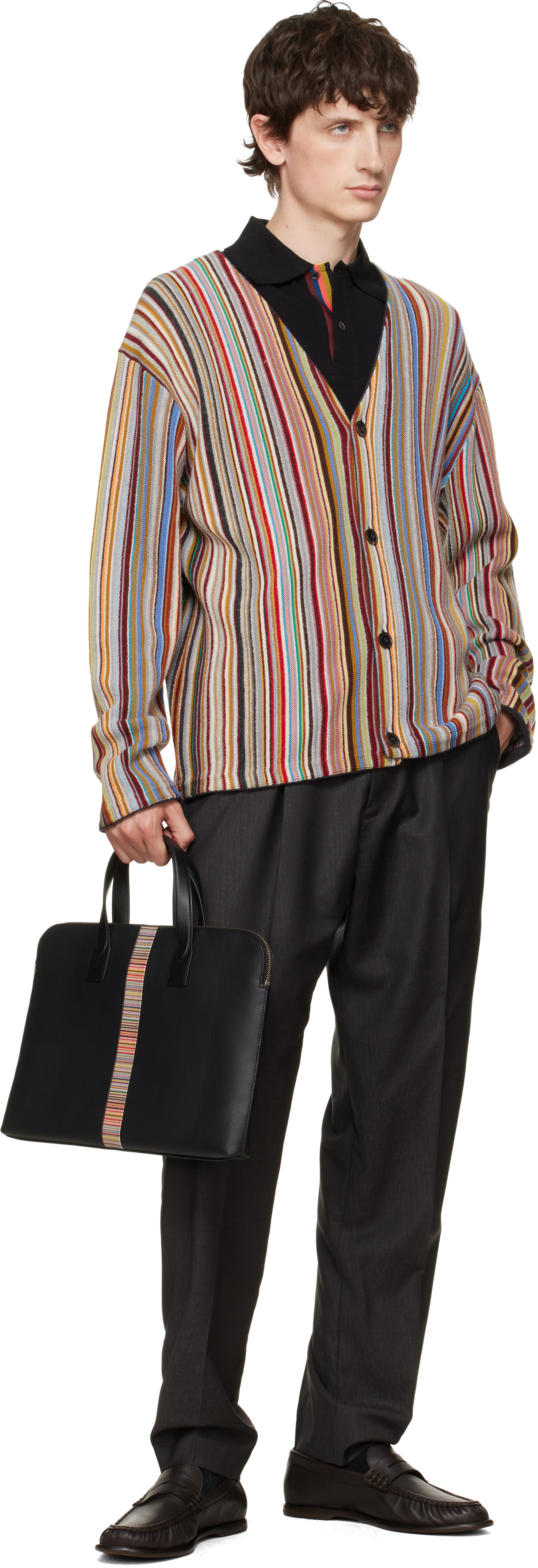 Paul Smith - Black 'Signature Stripe' Slim Folio Briefcase