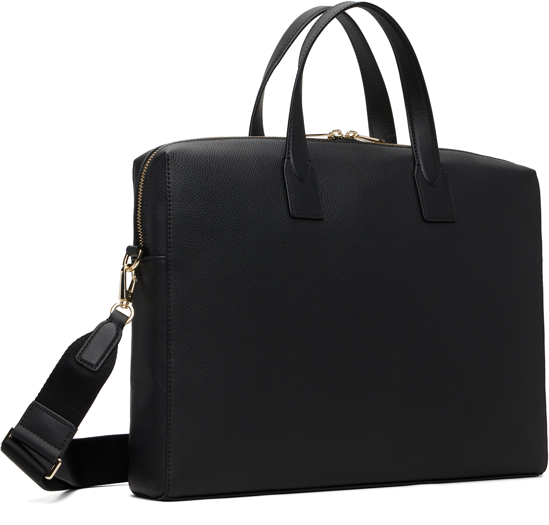 Paul Smith: Black Leather 'Signature Stripe' Trim Folio Briefcase