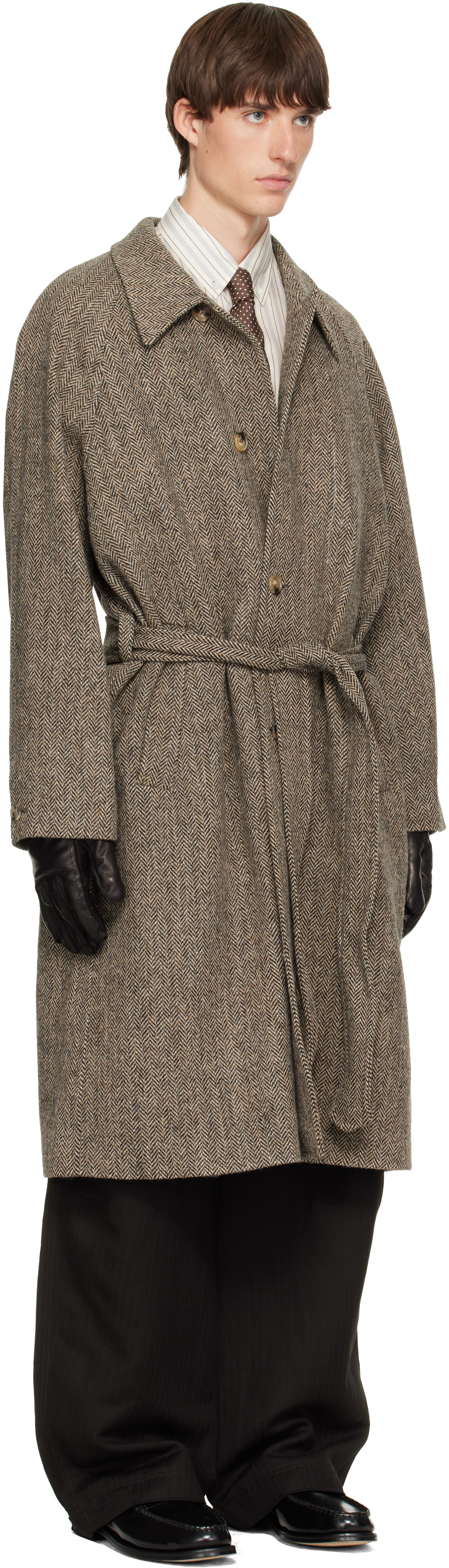 Paul Smith - Brown Harris Tweed Herringbone Belted Coat