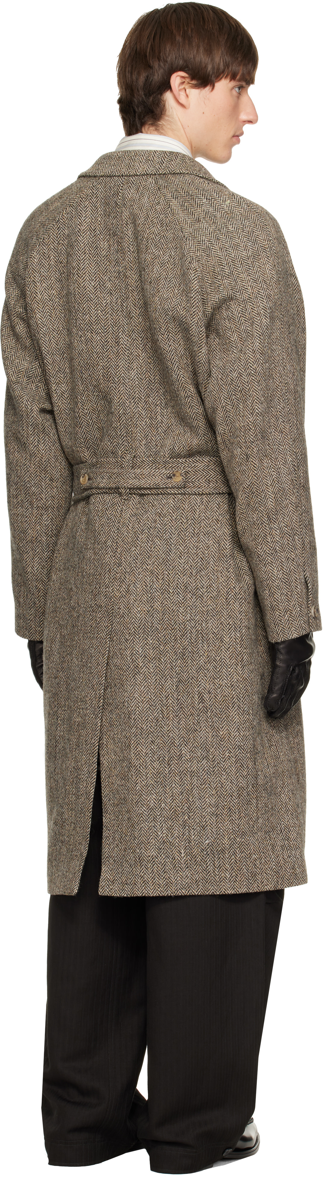 Paul Smith - Brown Harris Tweed Herringbone Belted Coat