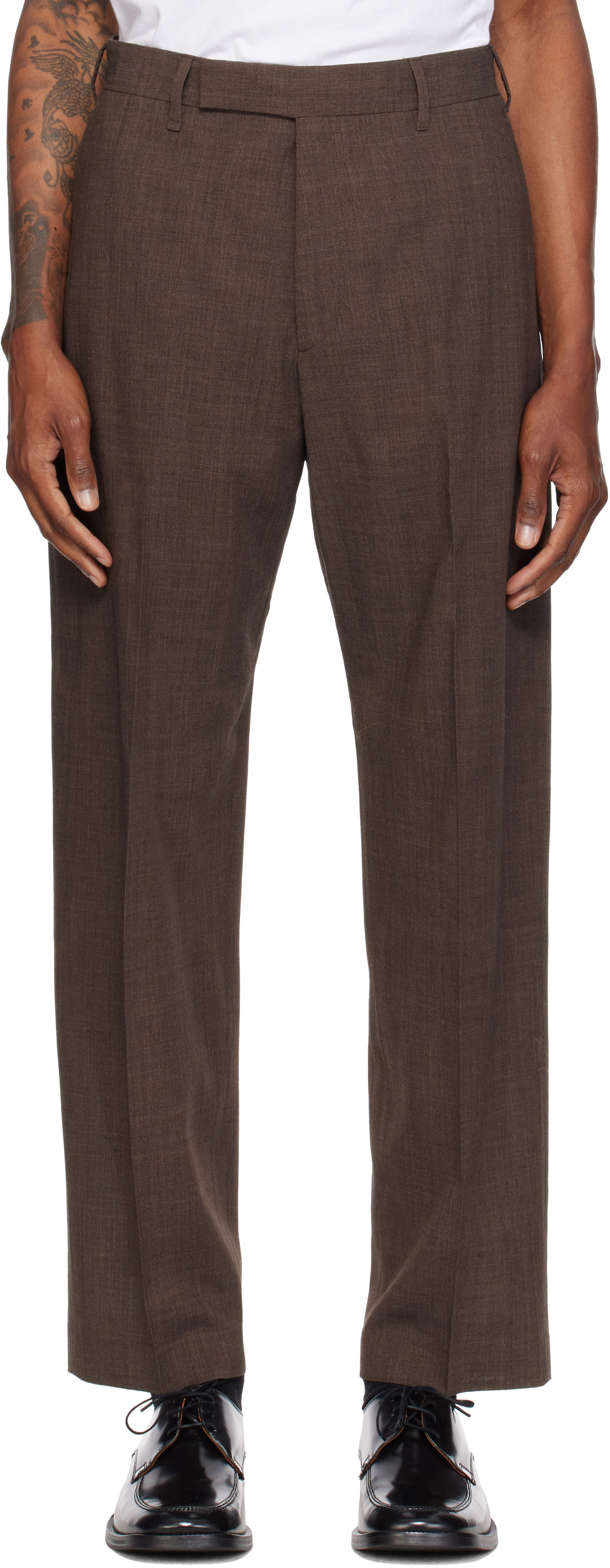 Paul Smith: ブラウン Crepe Viscose-Wool トラウザーズ | SSENSE 日本
