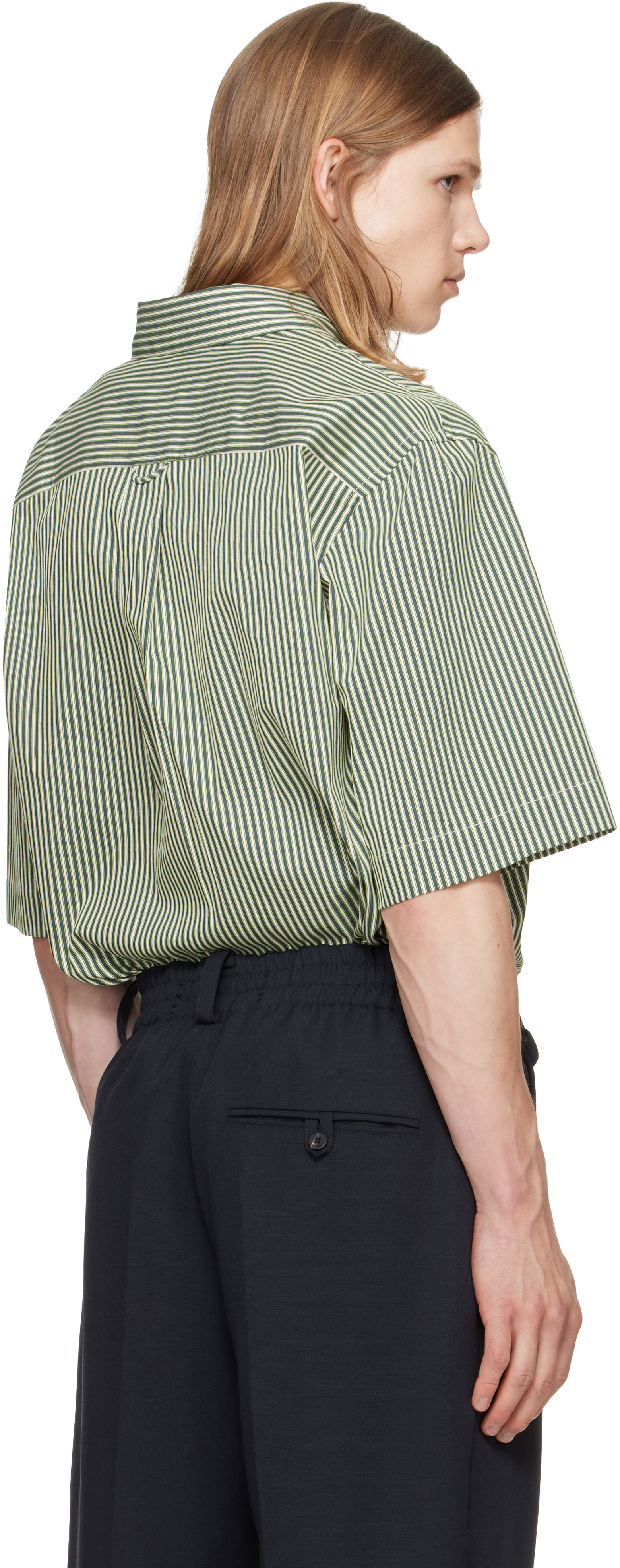 Paul Smith: Green Stripe Oversized Cotton-Silk Shirt | SSENSE