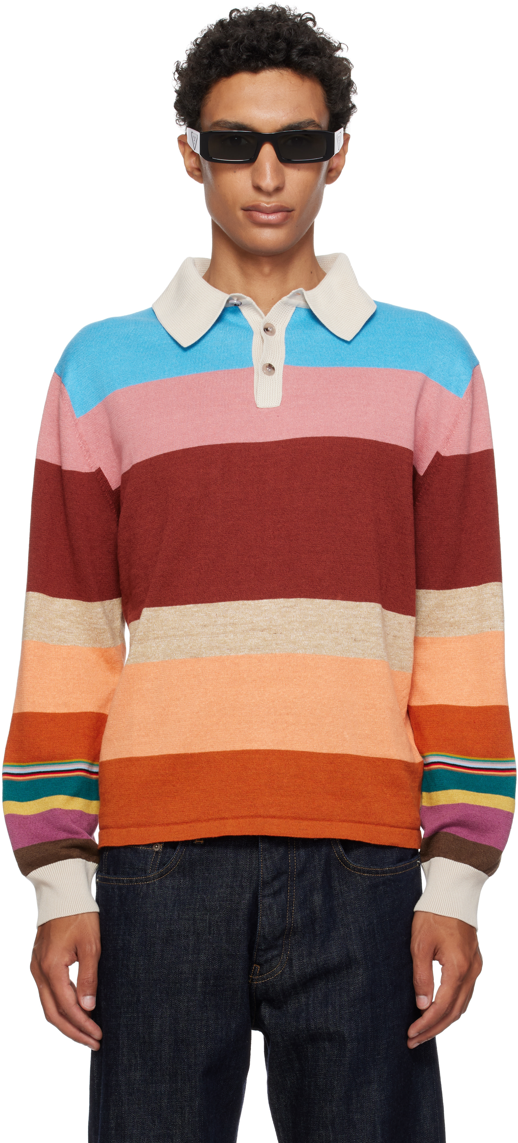 Paul Smith: マルチカラー Cotton-Linen Bold Stripe ラガーシャツ