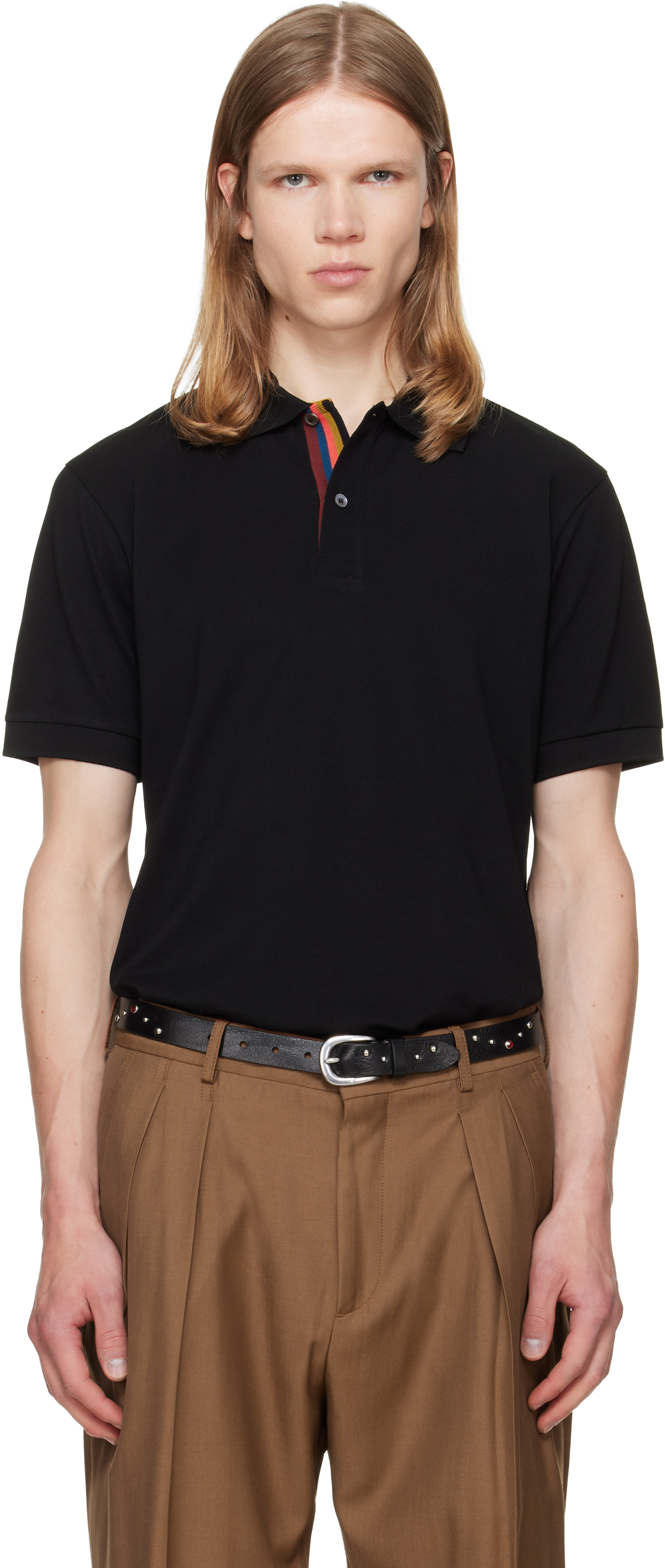 Paul Smith - Black Cotton 'Artist Stripe' Placket Polo Shirt