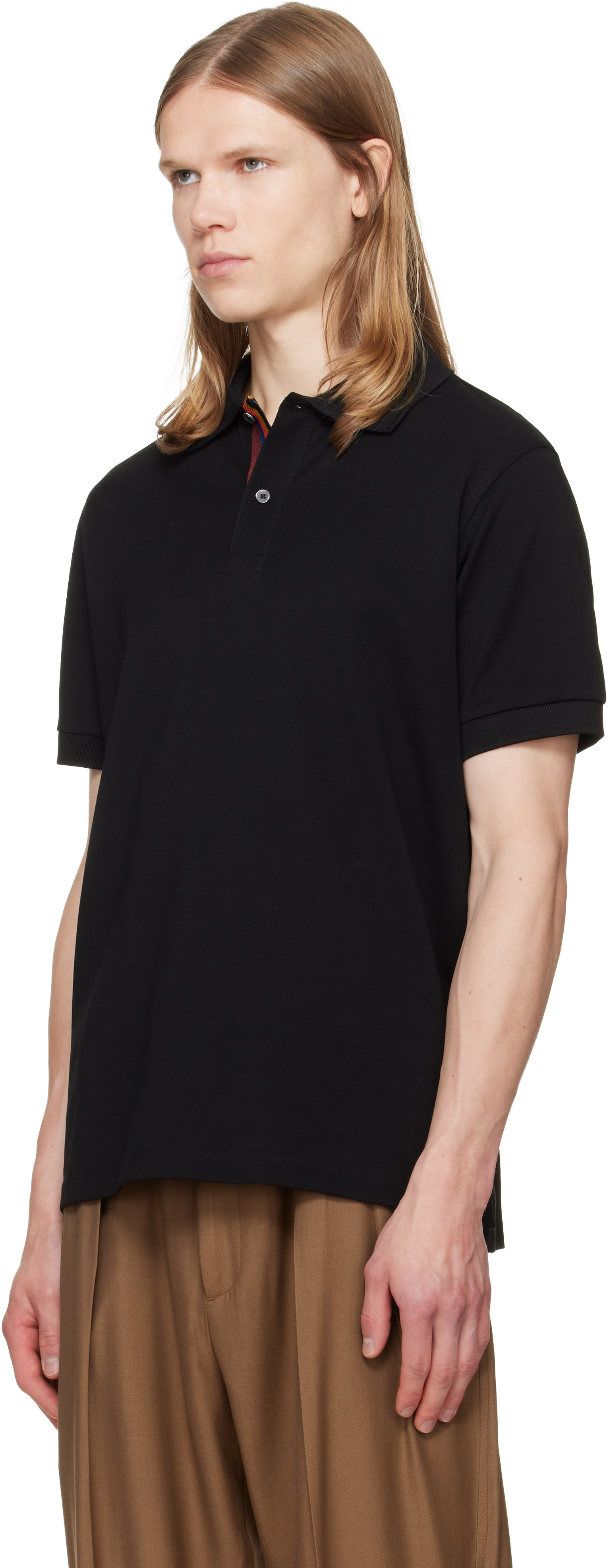 Paul Smith - Black Cotton 'Artist Stripe' Placket Polo Shirt