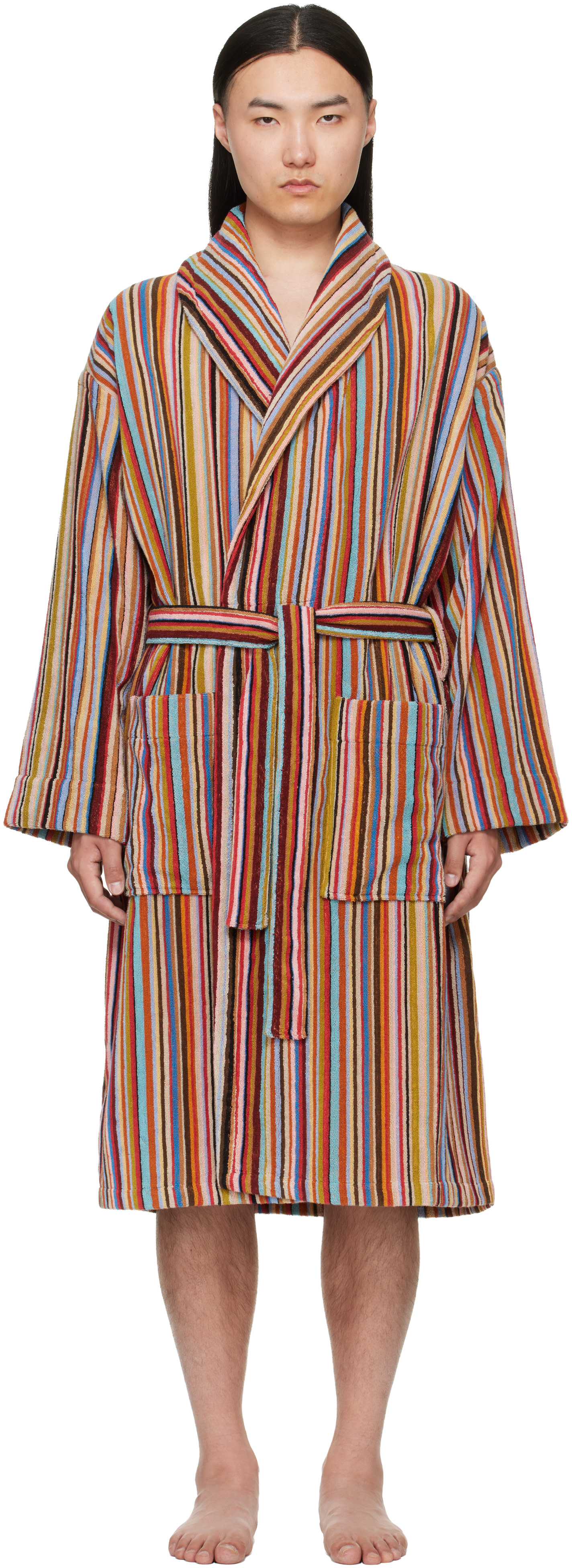 paul smith cotton dressing gown Paul Smith Multicolor 'Signature Stripe' Woven Cotton Robe