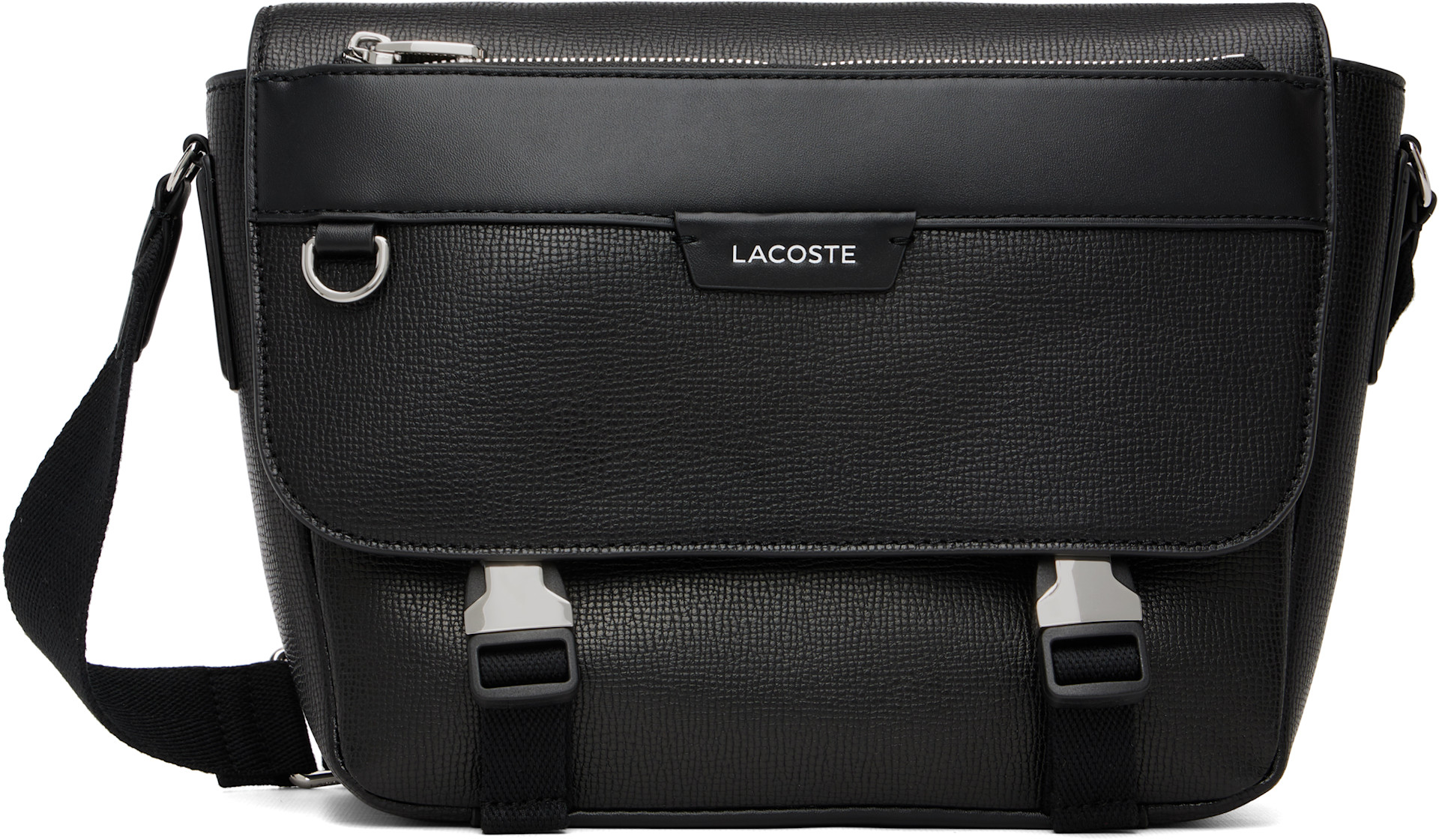 Lacoste - 블랙 오시안 플랩 클로즈 가죽 사첼백