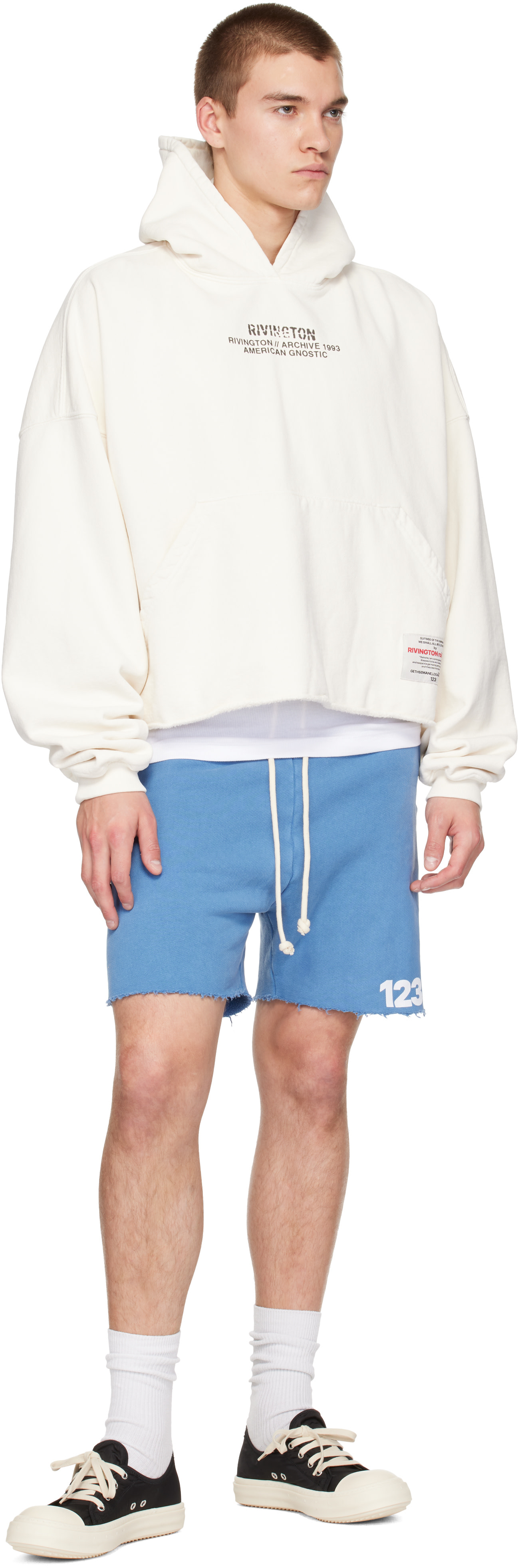 Rivington Roi Rebis: Blue USO '123' Gymbag Shorts | SSENSE