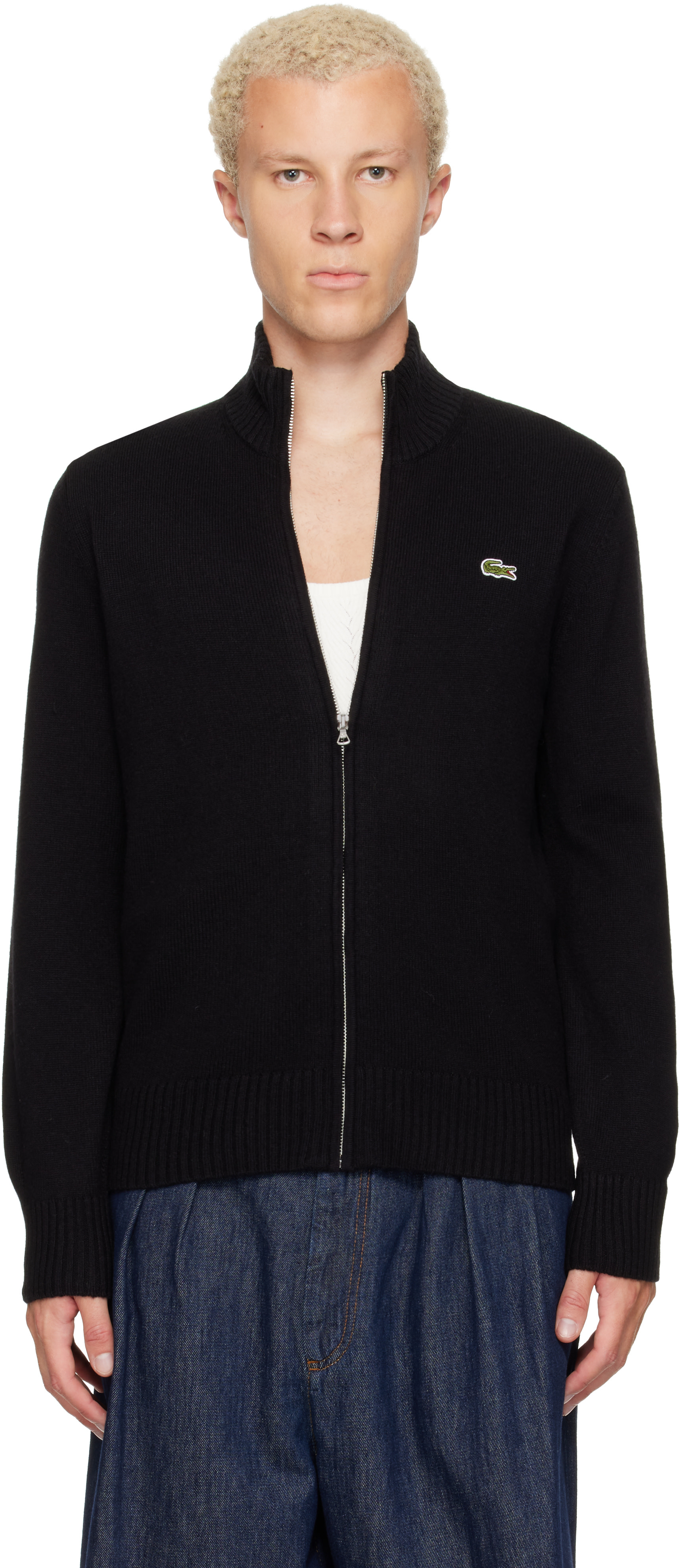 Lacoste - Black Wool Zip-Up Sweater