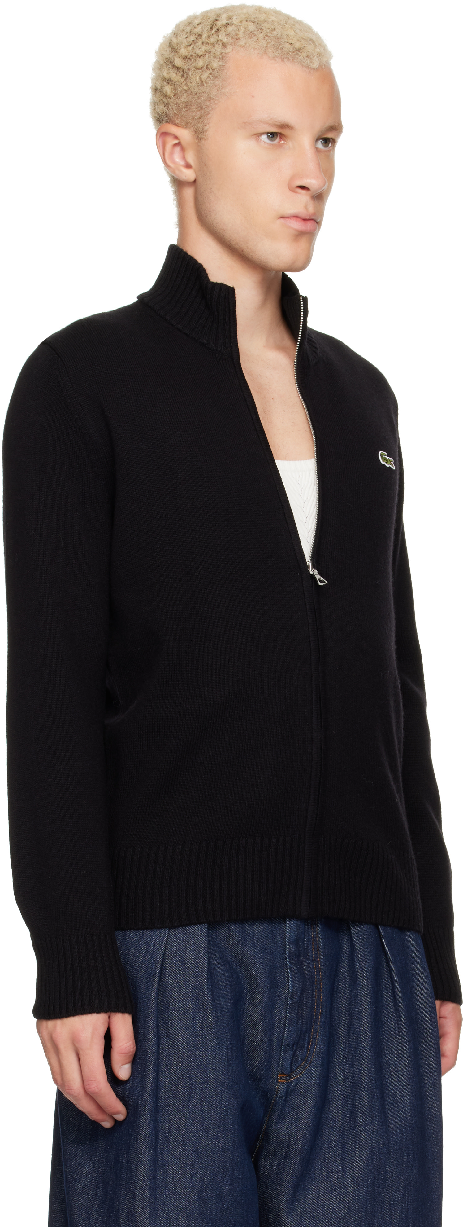 Lacoste - Black Wool Zip-Up Sweater
