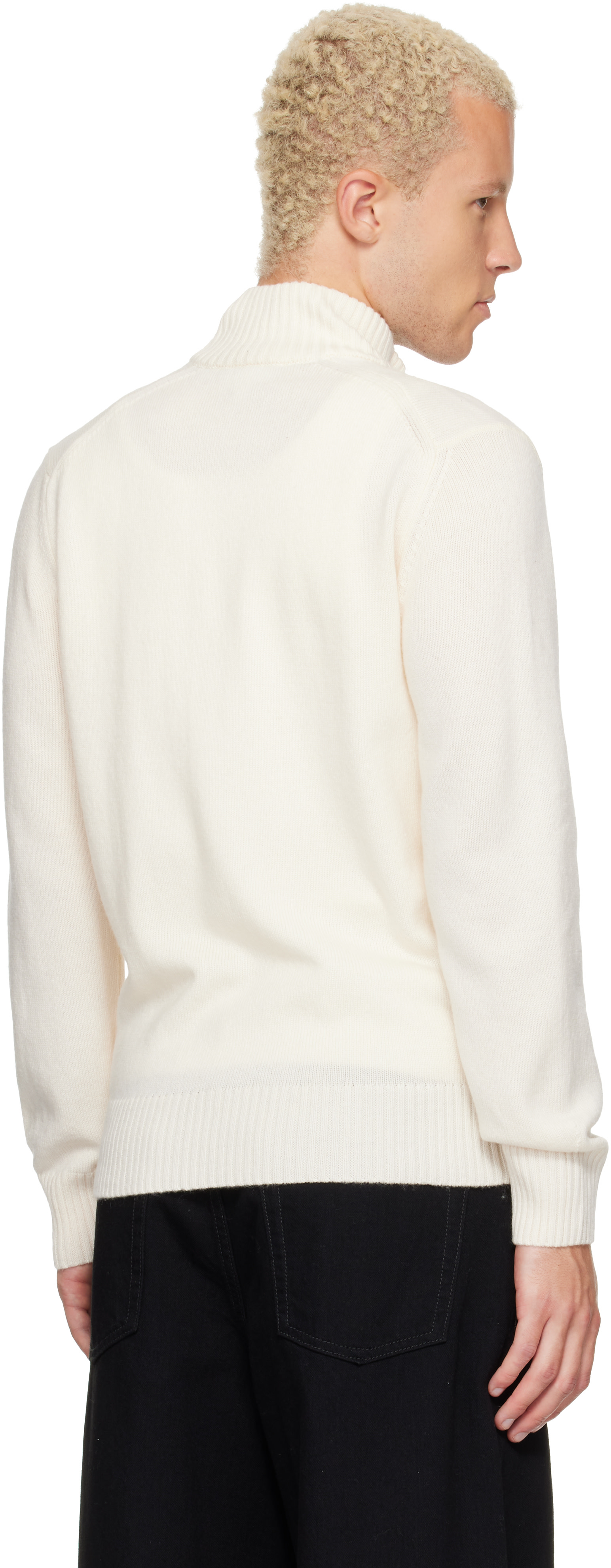 Lacoste - Off-White Wool Zip-Up Sweater