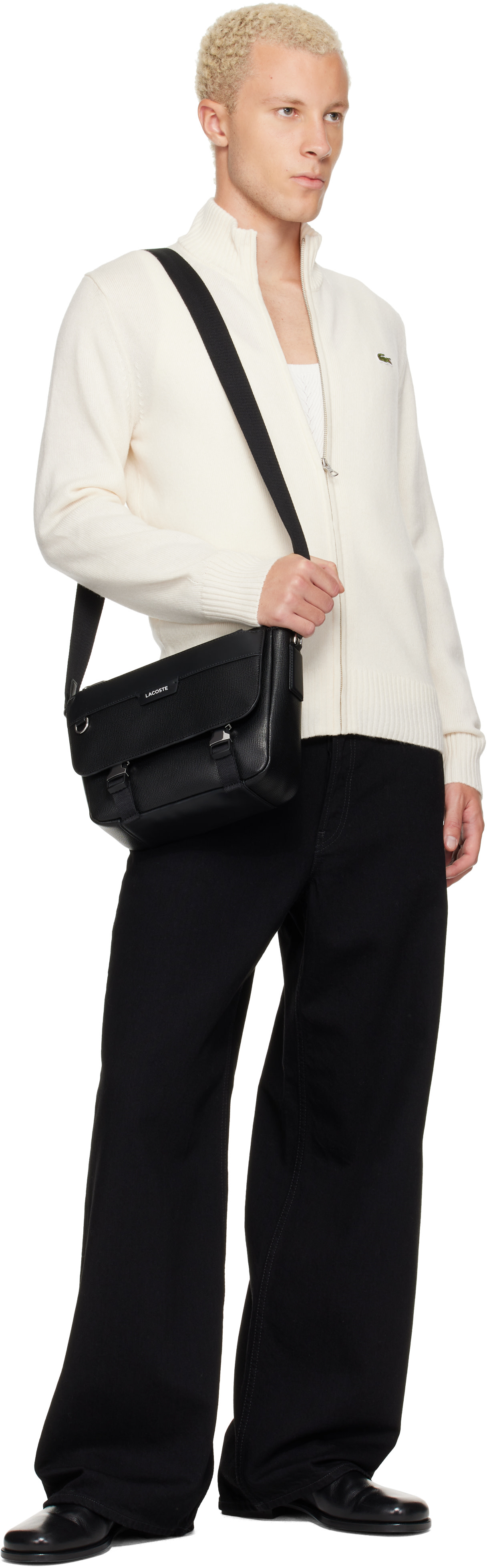 Lacoste - Off-White Wool Zip-Up Sweater