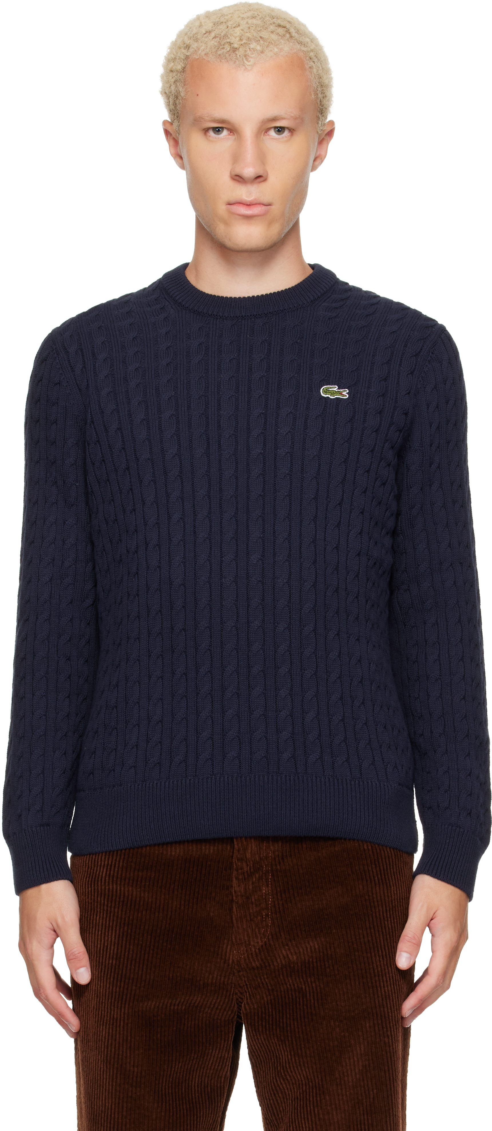 Lacoste - Navy Cable Knit Cotton Sweater