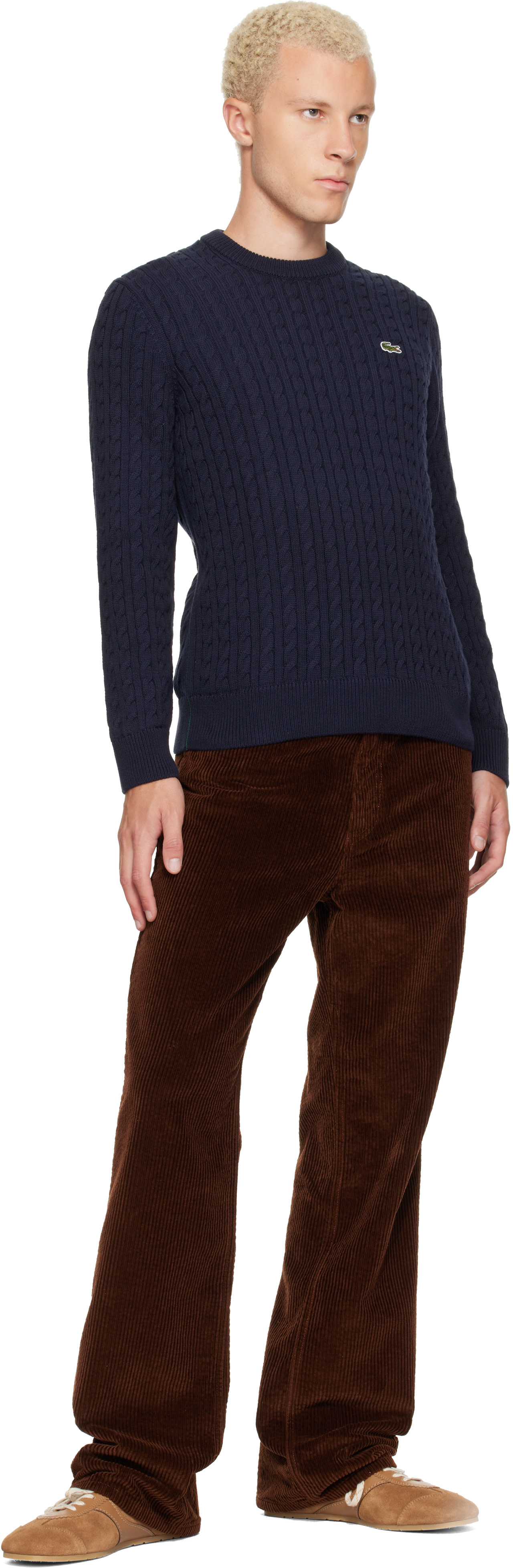 Lacoste - Navy Cable Knit Cotton Sweater