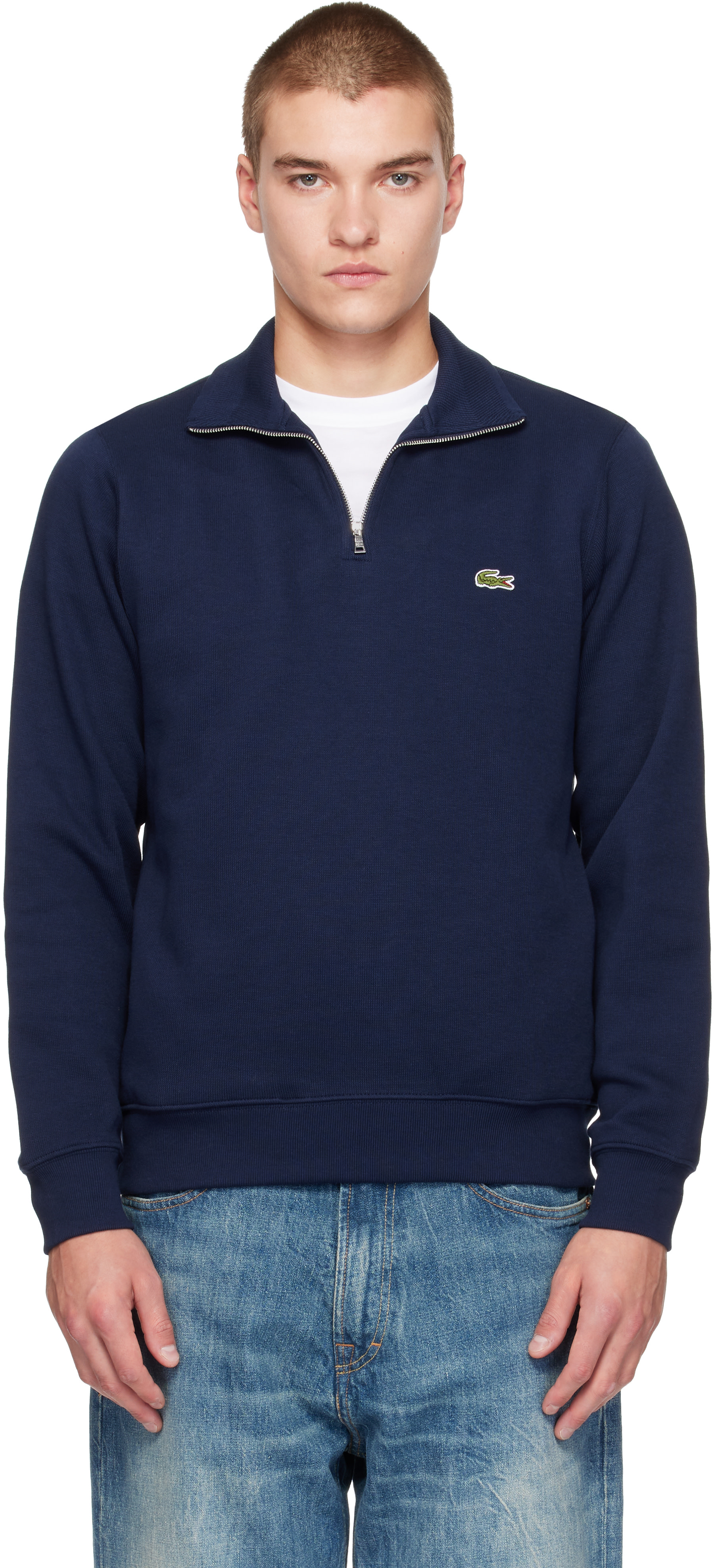 Lacoste - Navy Zip-Up High Neck Interlock Sweatshirt