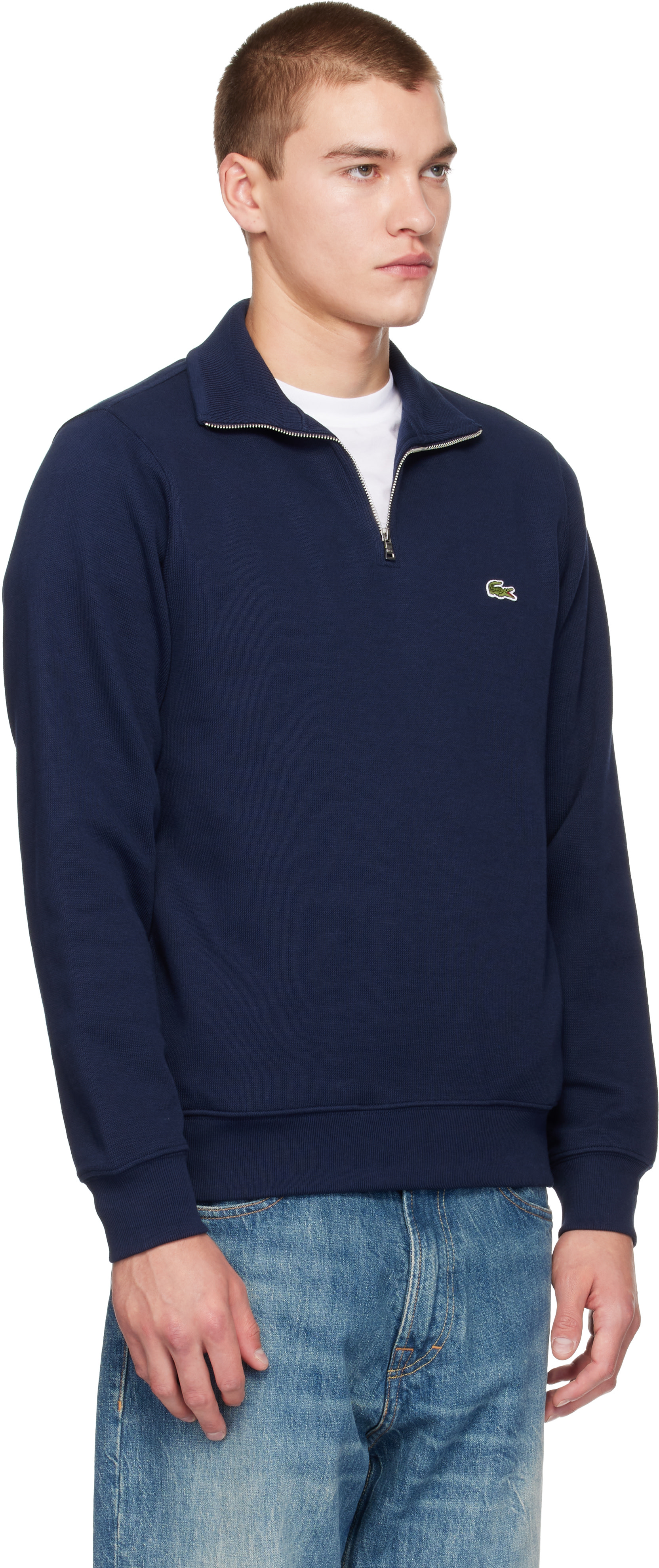 Lacoste - Navy Zip-Up High Neck Interlock Sweatshirt