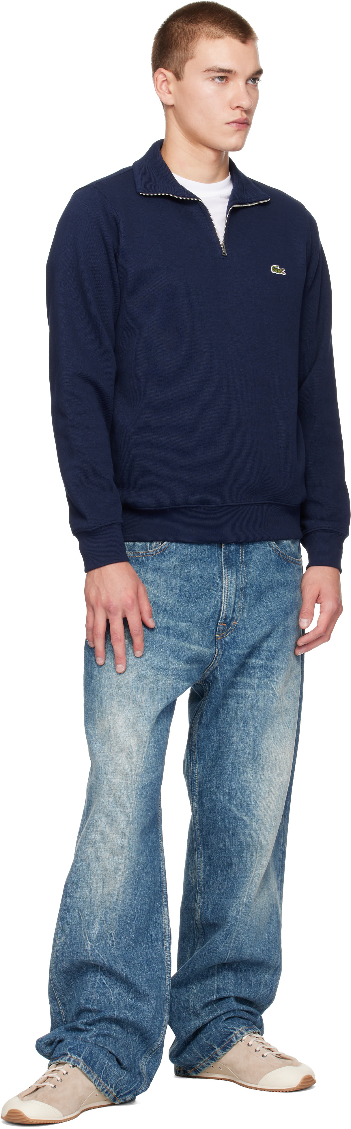 Lacoste - Navy Zip-Up High Neck Interlock Sweatshirt