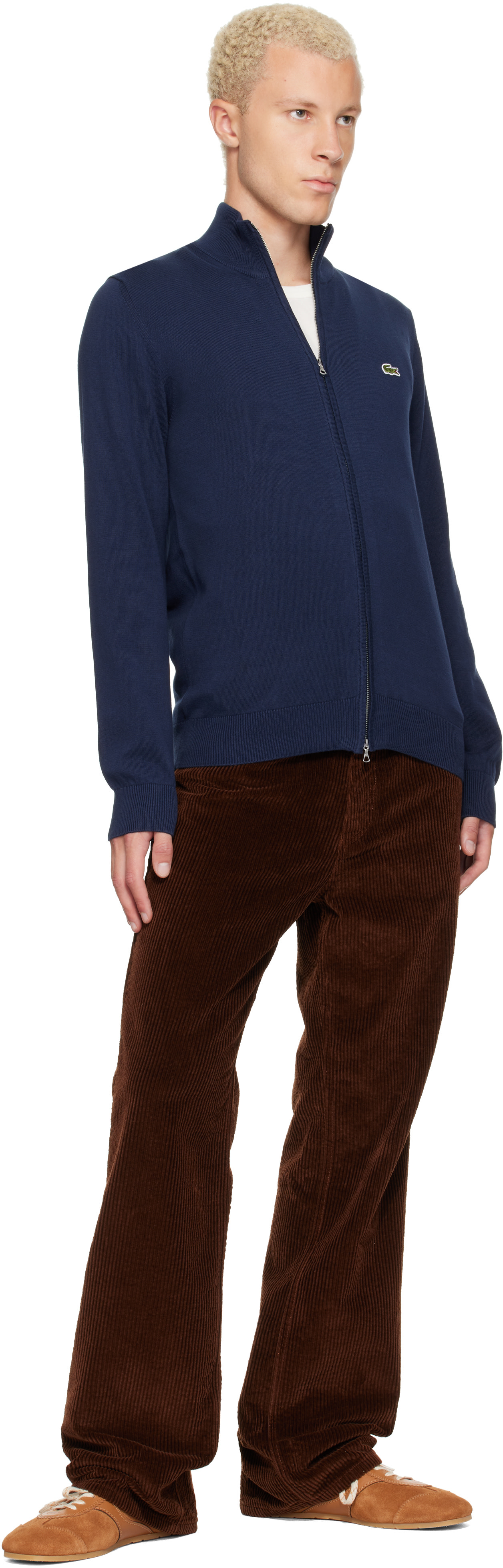 Lacoste: Navy Zipped High Neck Cotton Sweater | SSENSE