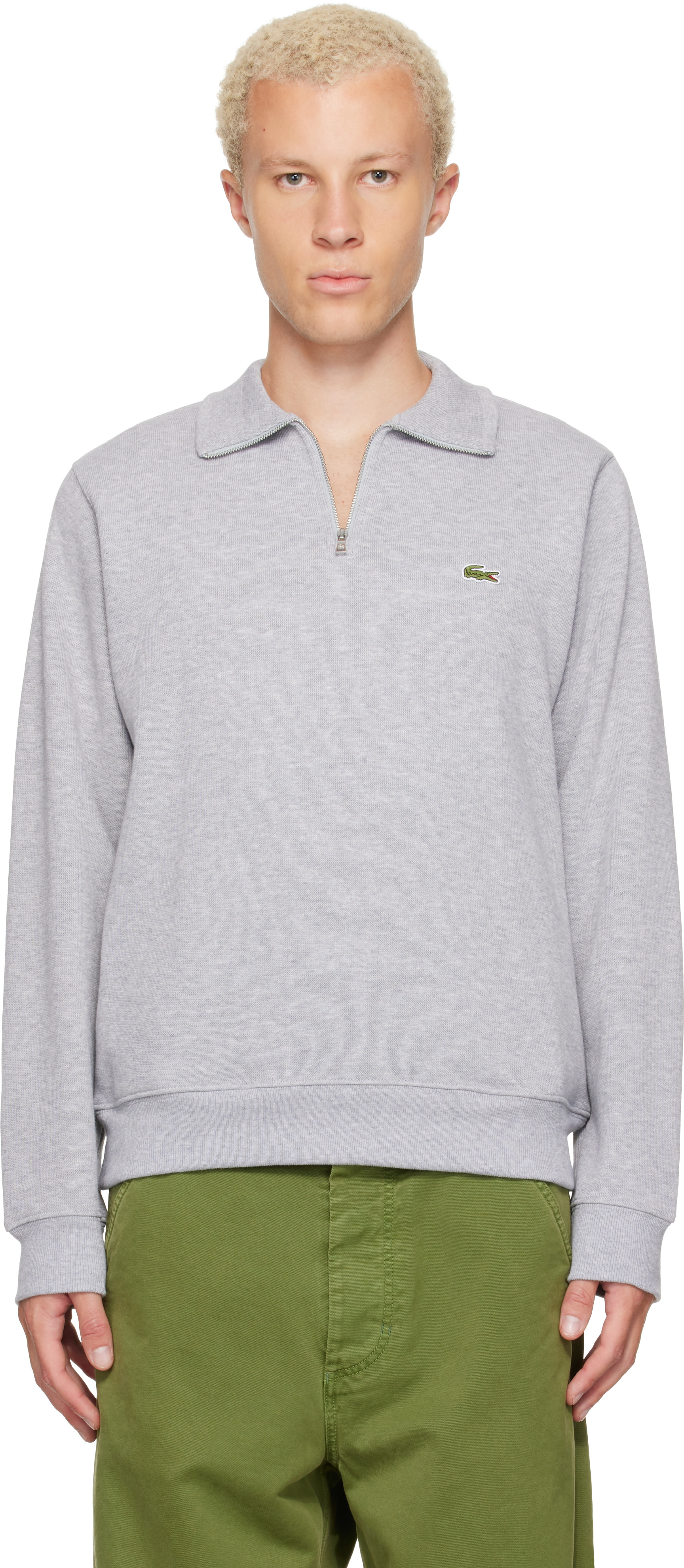 Lacoste - Gray Zip-Up High-Neck Sweatshirt