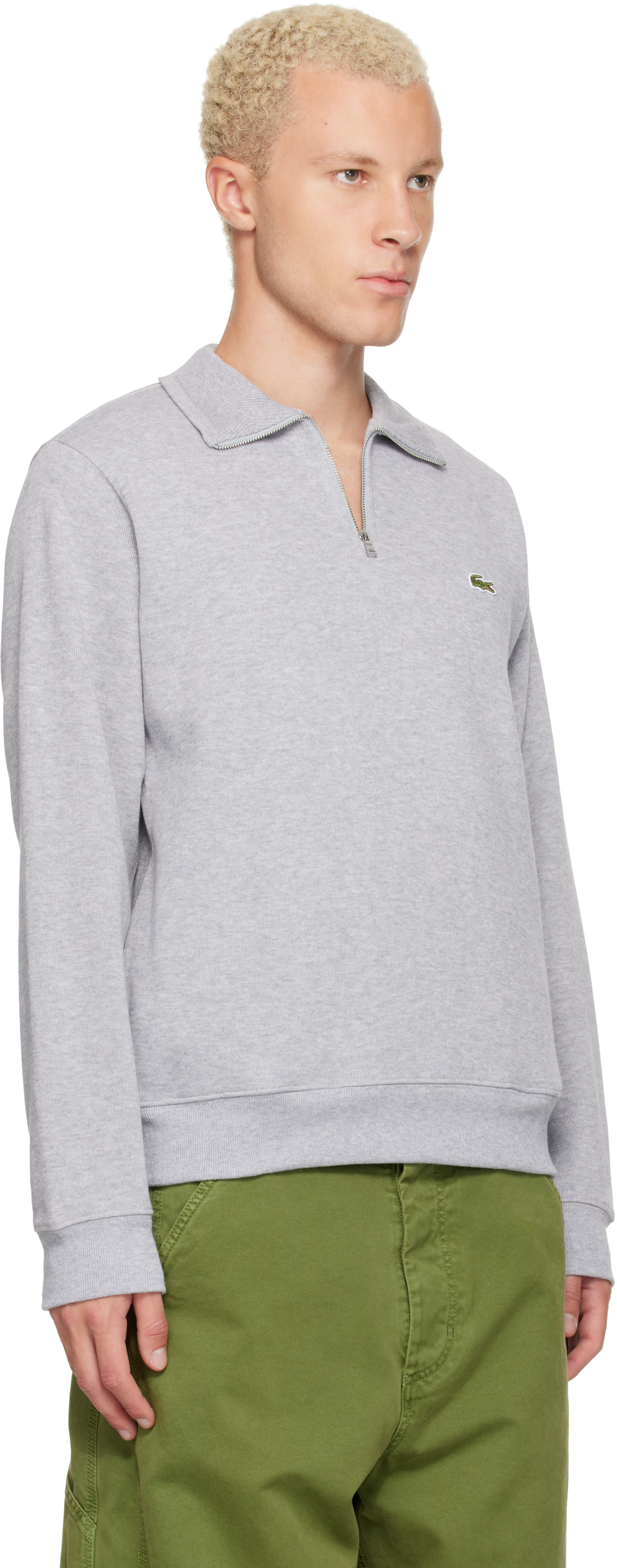 Lacoste - Gray Zip-Up High-Neck Sweatshirt