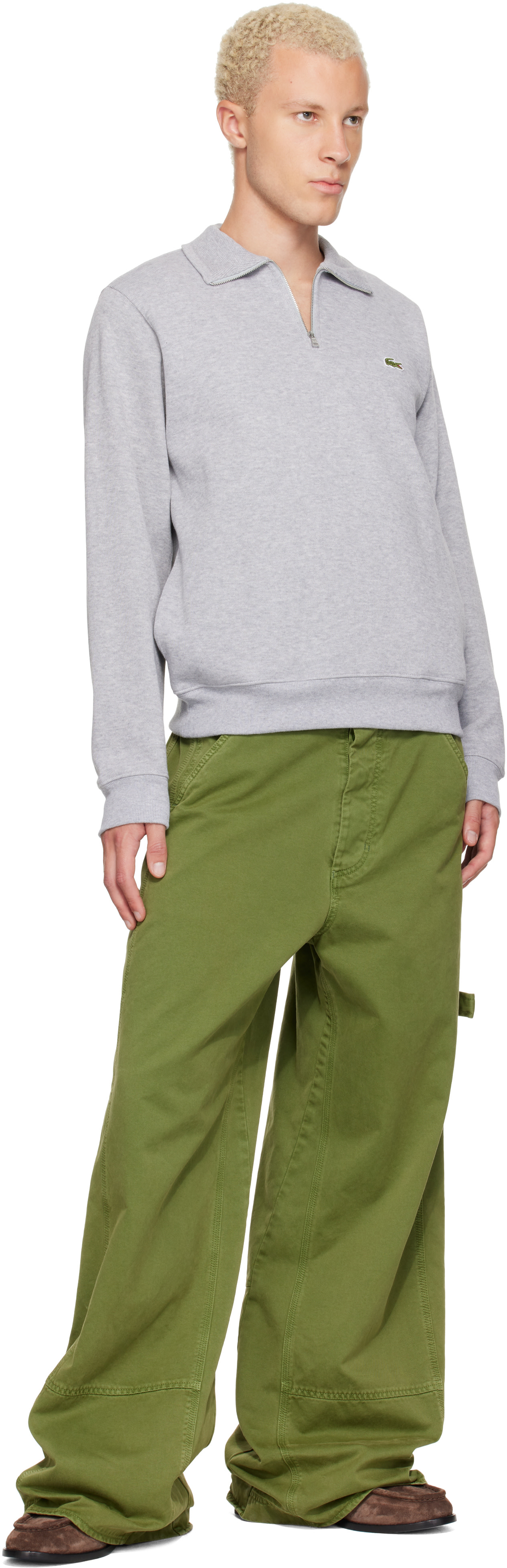 Lacoste - Gray Zip-Up High-Neck Sweatshirt
