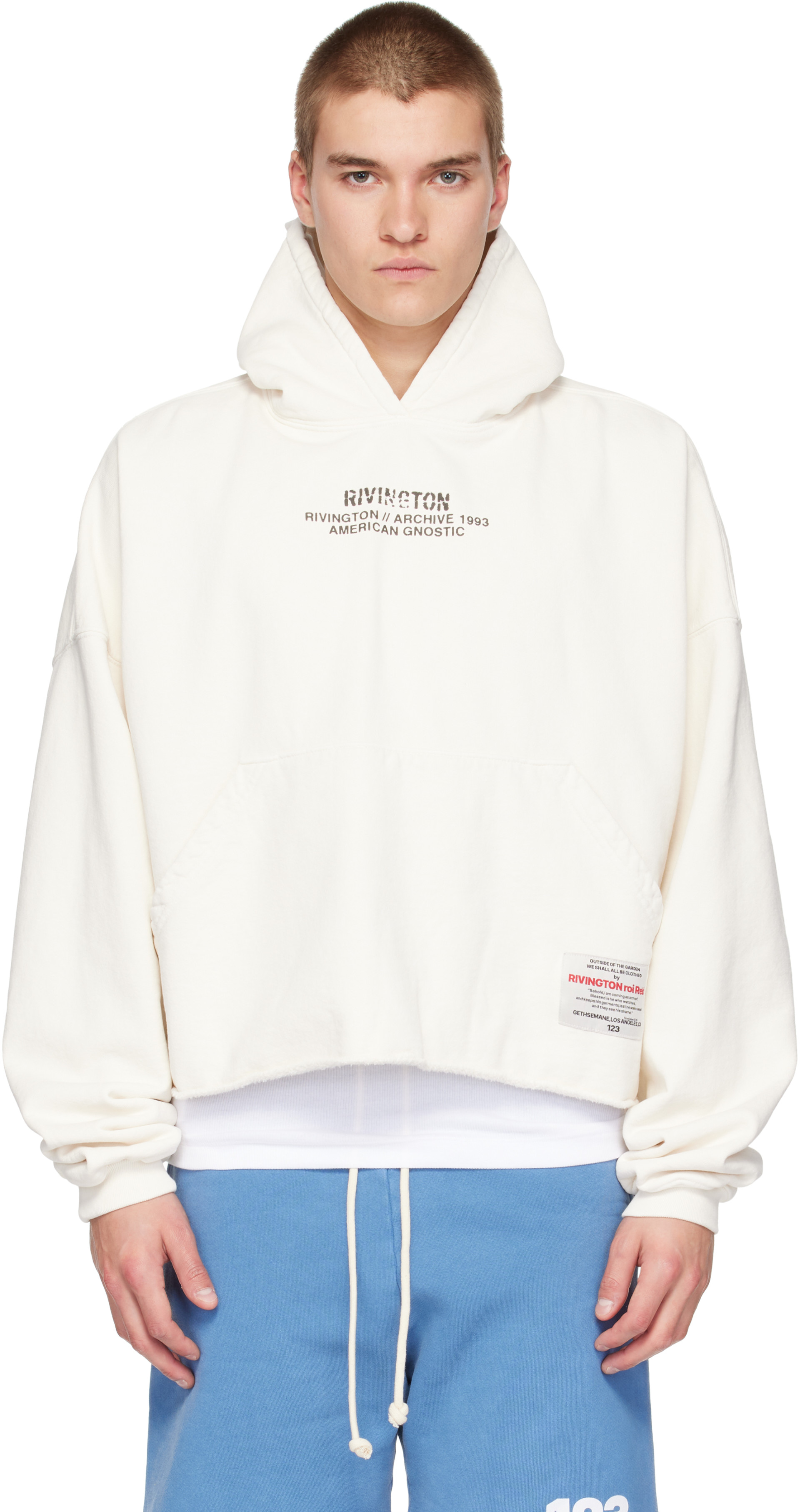 RIVINGTON roi Rebis パーカー Rivington Roi Rebis: Off-White 'Archive American' Cropped Hoodie