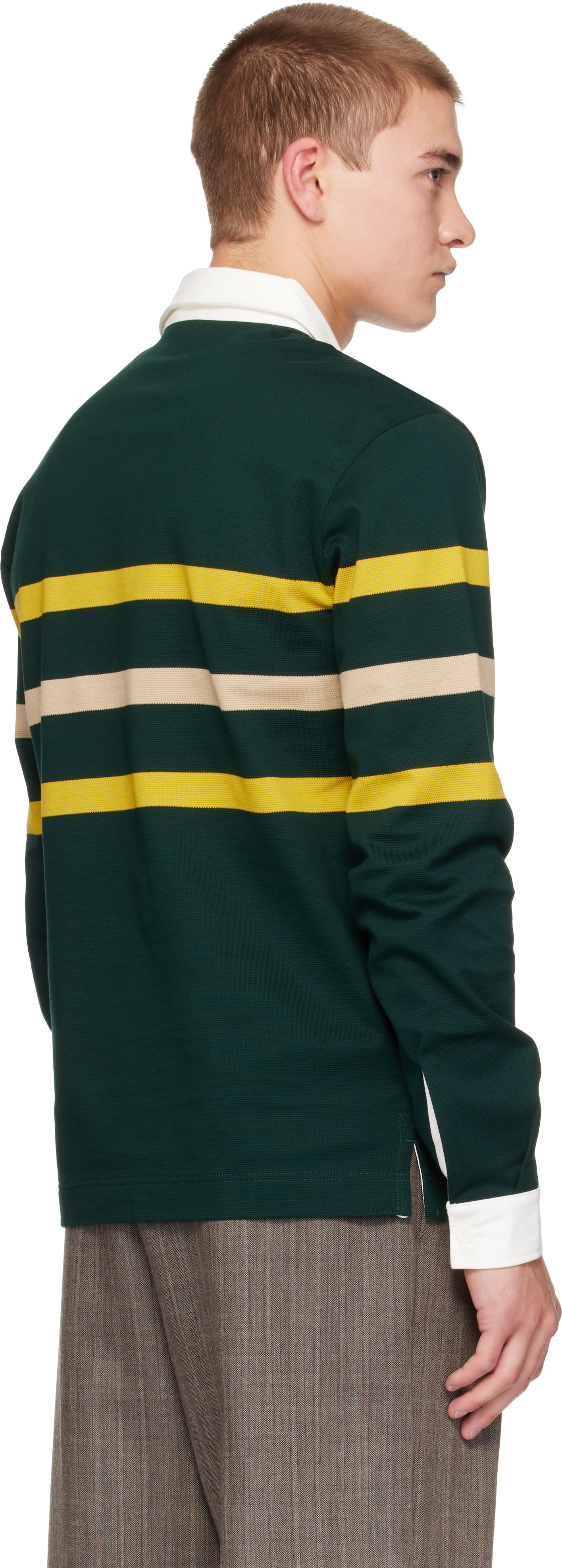 Lacoste: グリーン リラックスフィット ボーダー ピケ ラガーシャツ
