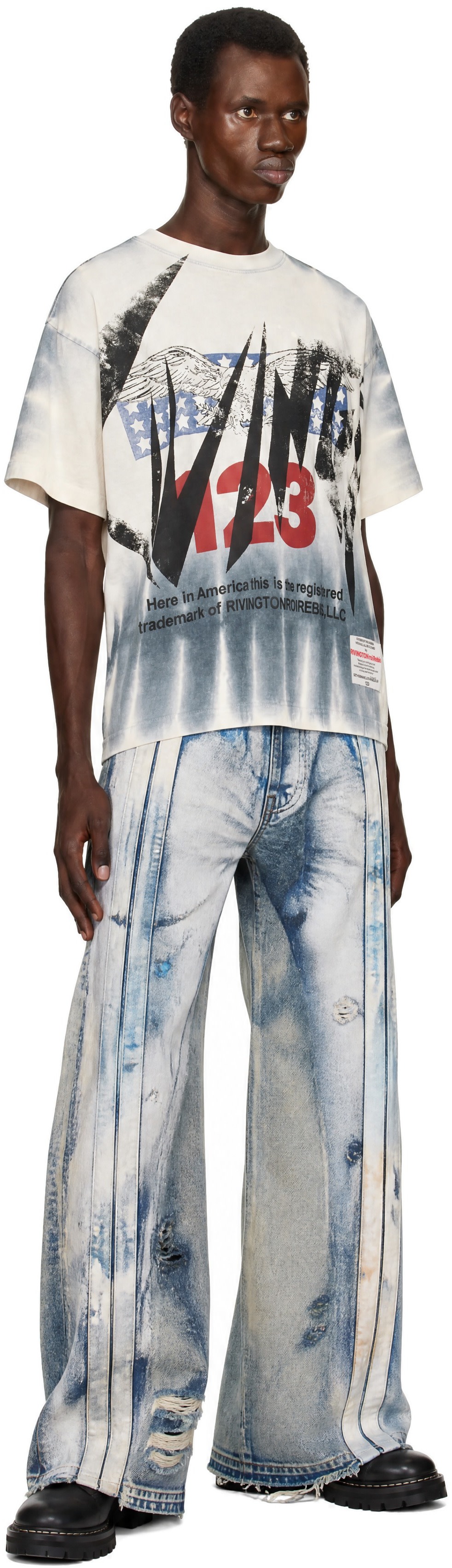 トップス RIVINGTON roi Rebis Rivington Roi Rebis: Off-White & Gray Trademark CVA Short Sleeve T