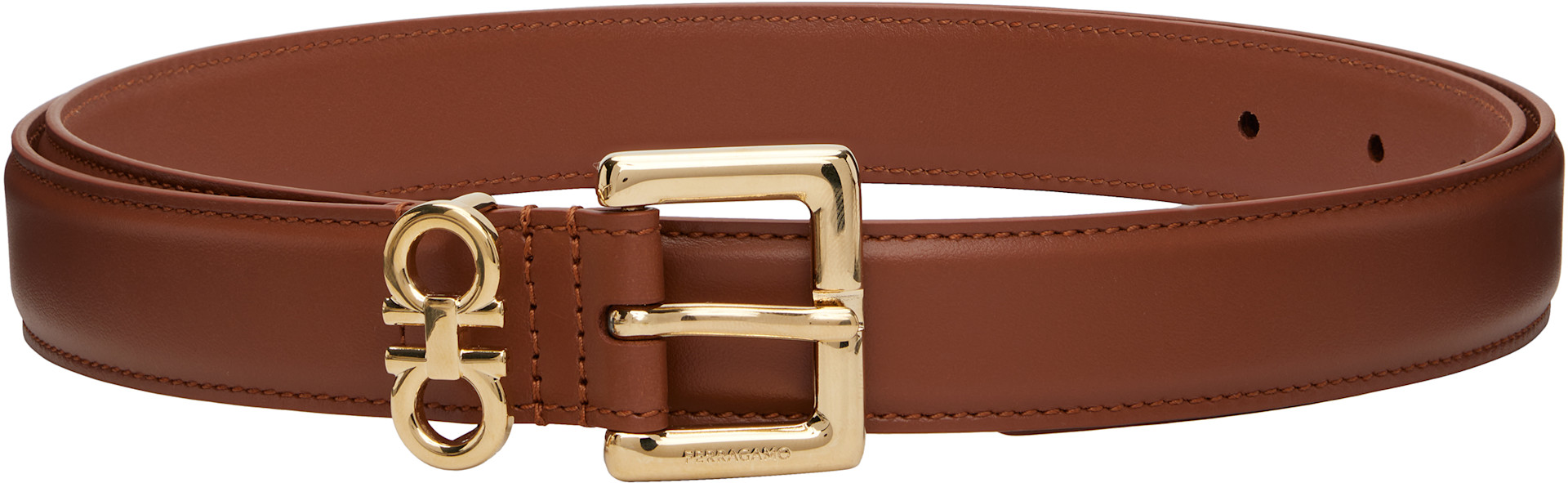 Ferragamo: ブラウン Double Gancini Fixed ベルト | SSENSE 日本