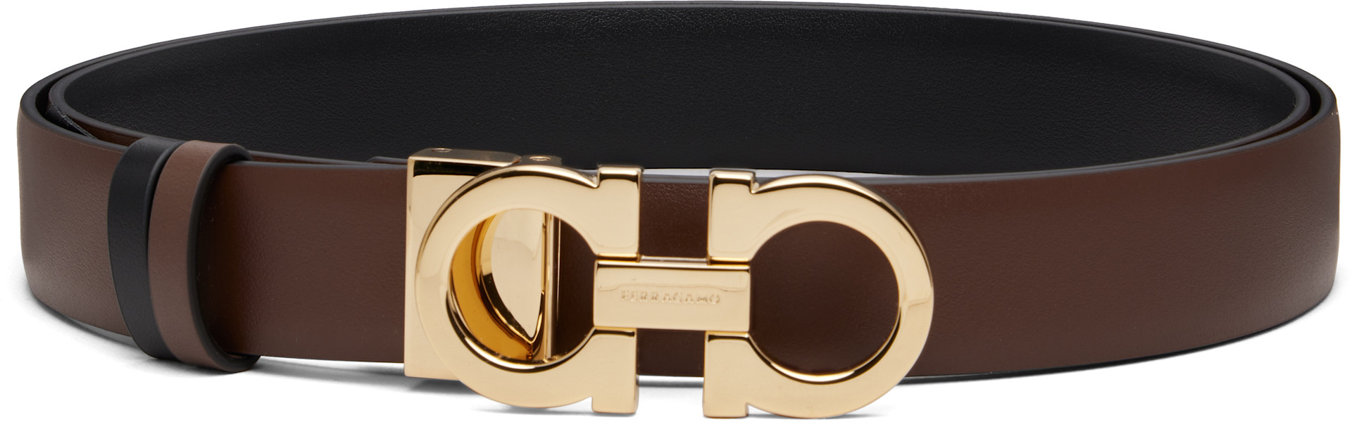 Ferragamo: Brown Reversible & Adjustable Gancini Belt | SSENSE display picture 2