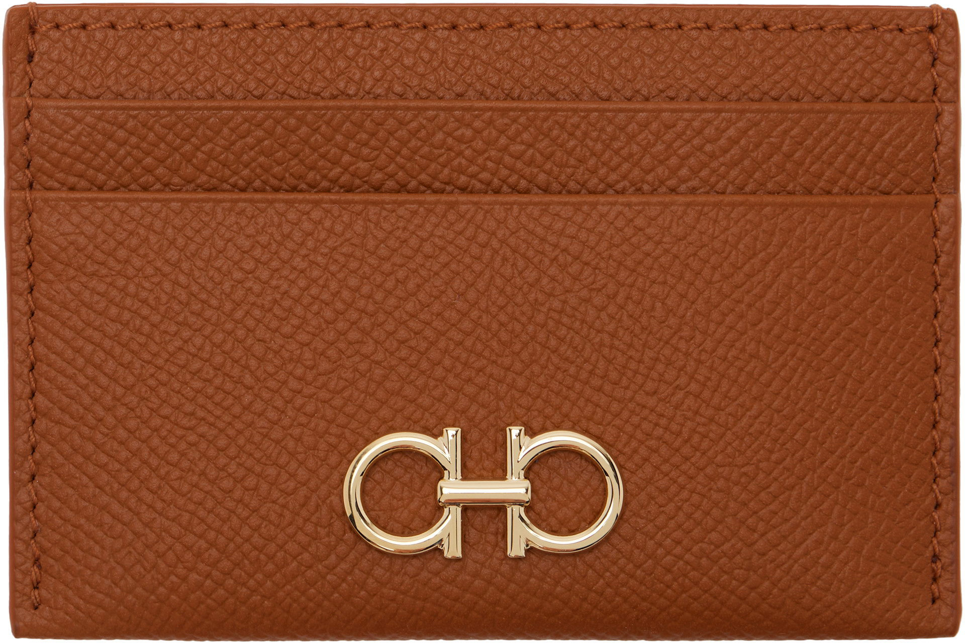 Ferragamo: Brown Gancini Credit Card Holder | SSENSE