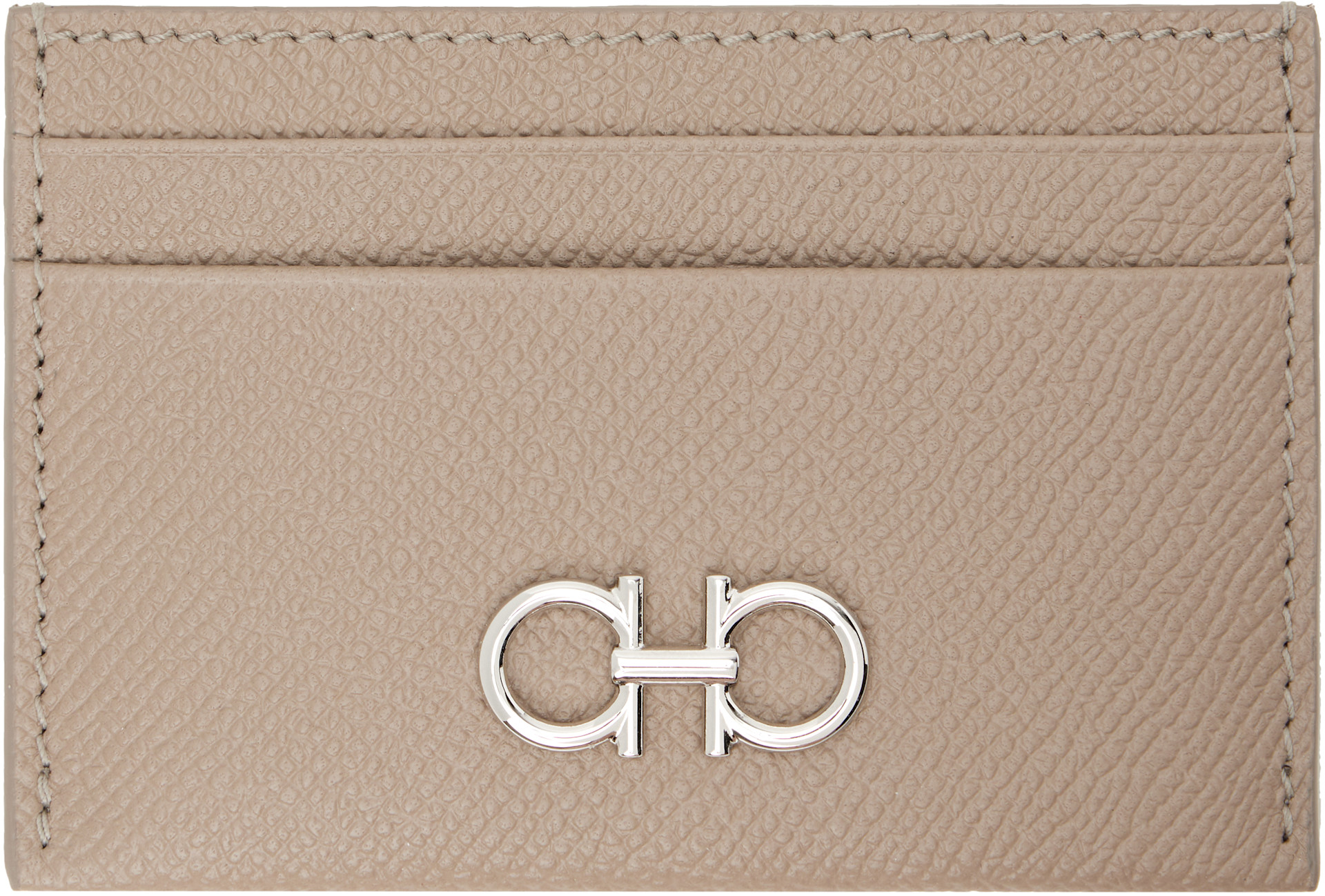 Ferragamo: Taupe Gancini Credit Card Holder | SSENSE