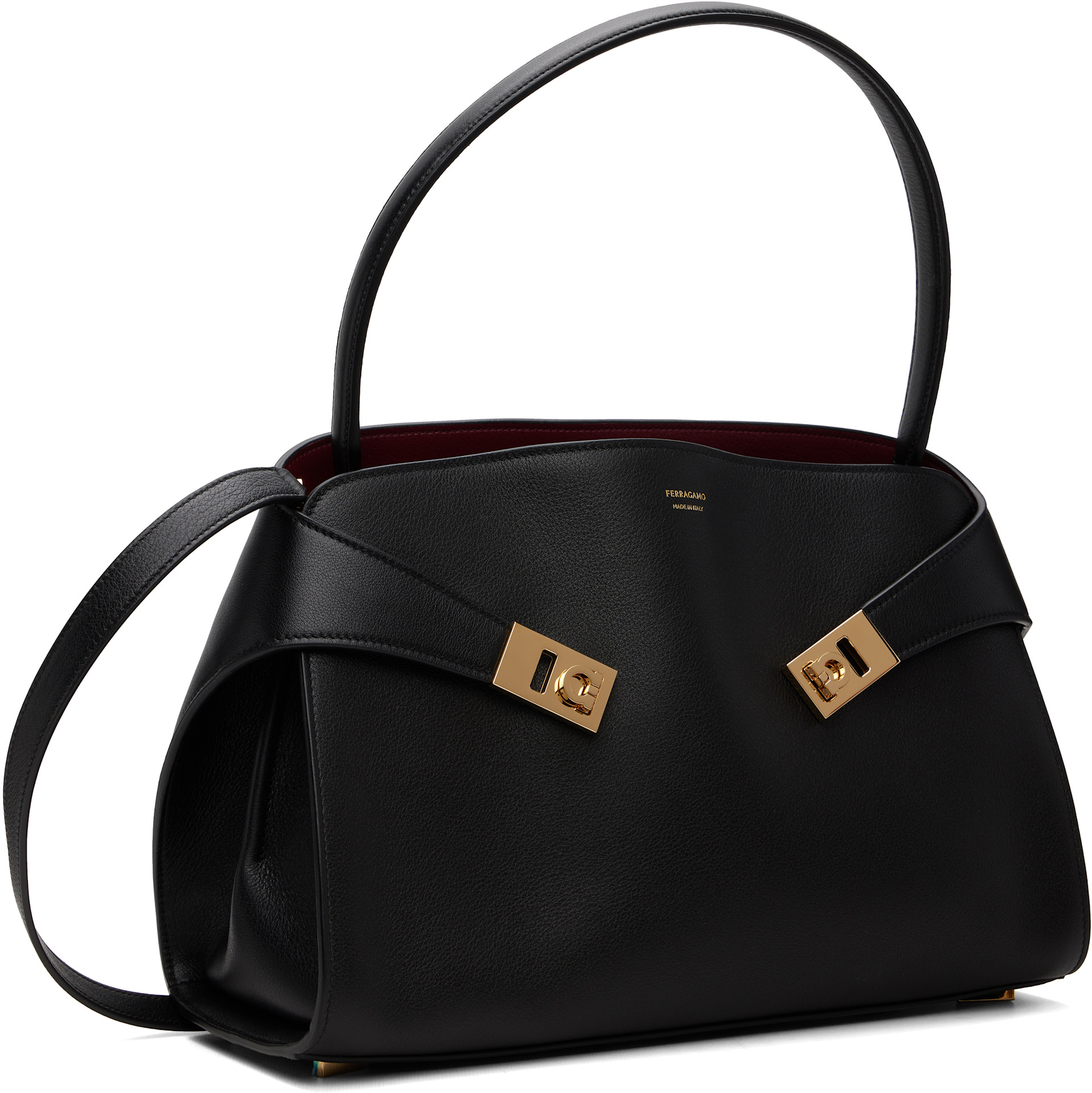 Ferragamo: ブラック＆レッド Hug Soft バイカラー ショルダーバッグ 