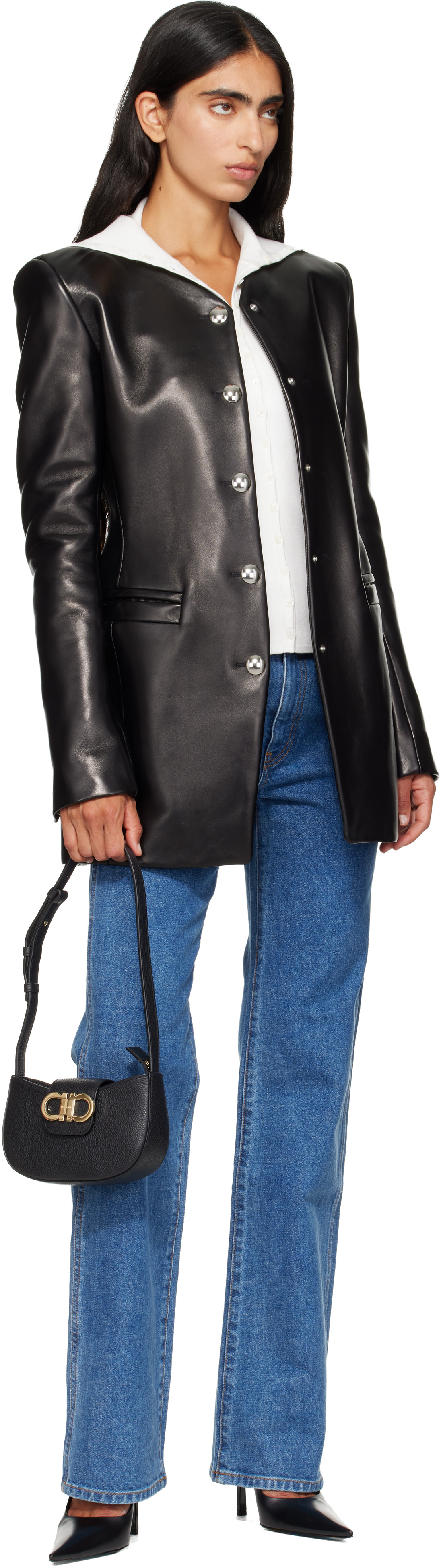 Ferragamo: Black Double Gancini Mini Shoulder Bag | SSENSE