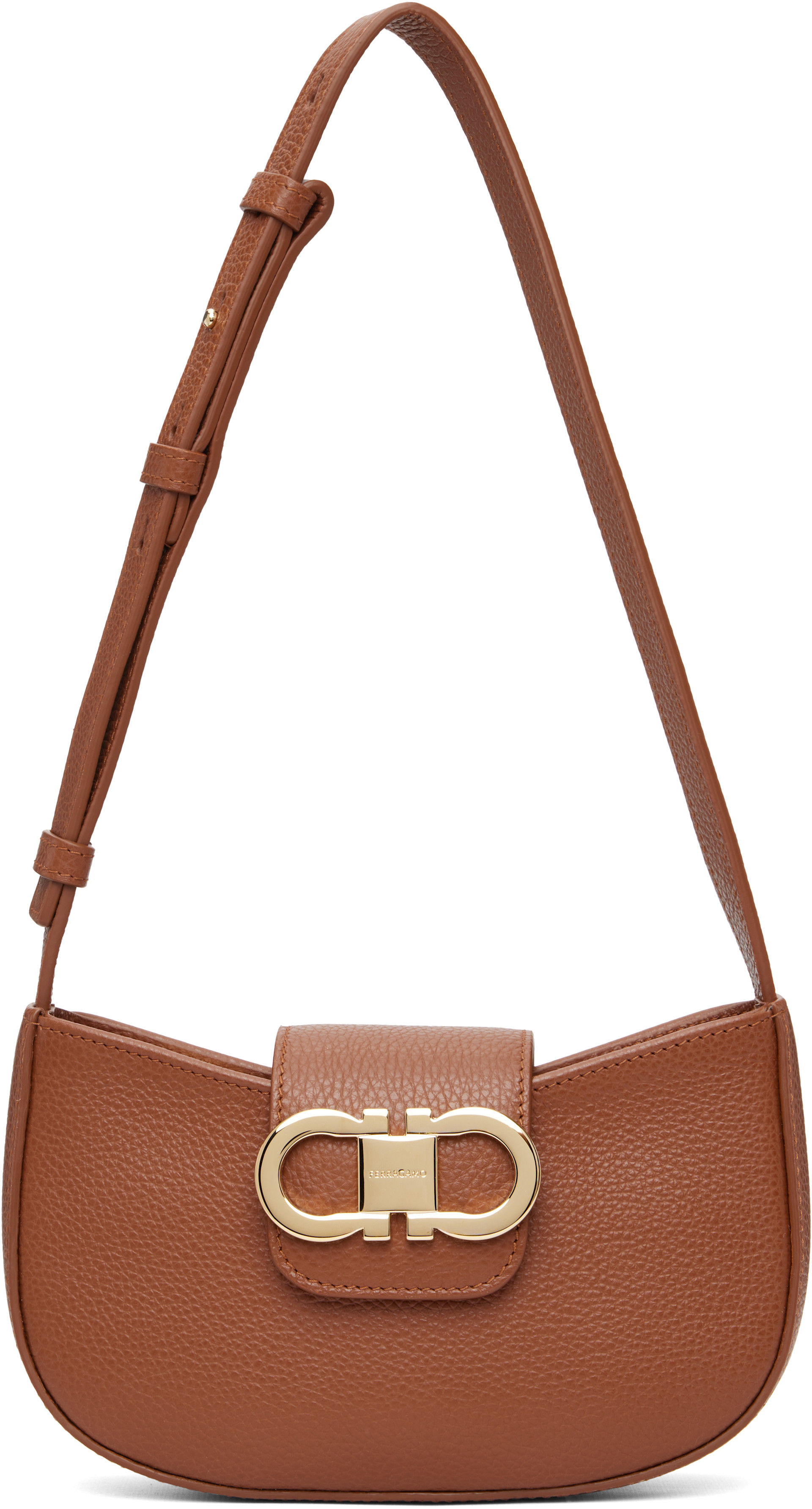 Ferragamo: Tan Double Gancini Mini Shoulder Bag | SSENSE