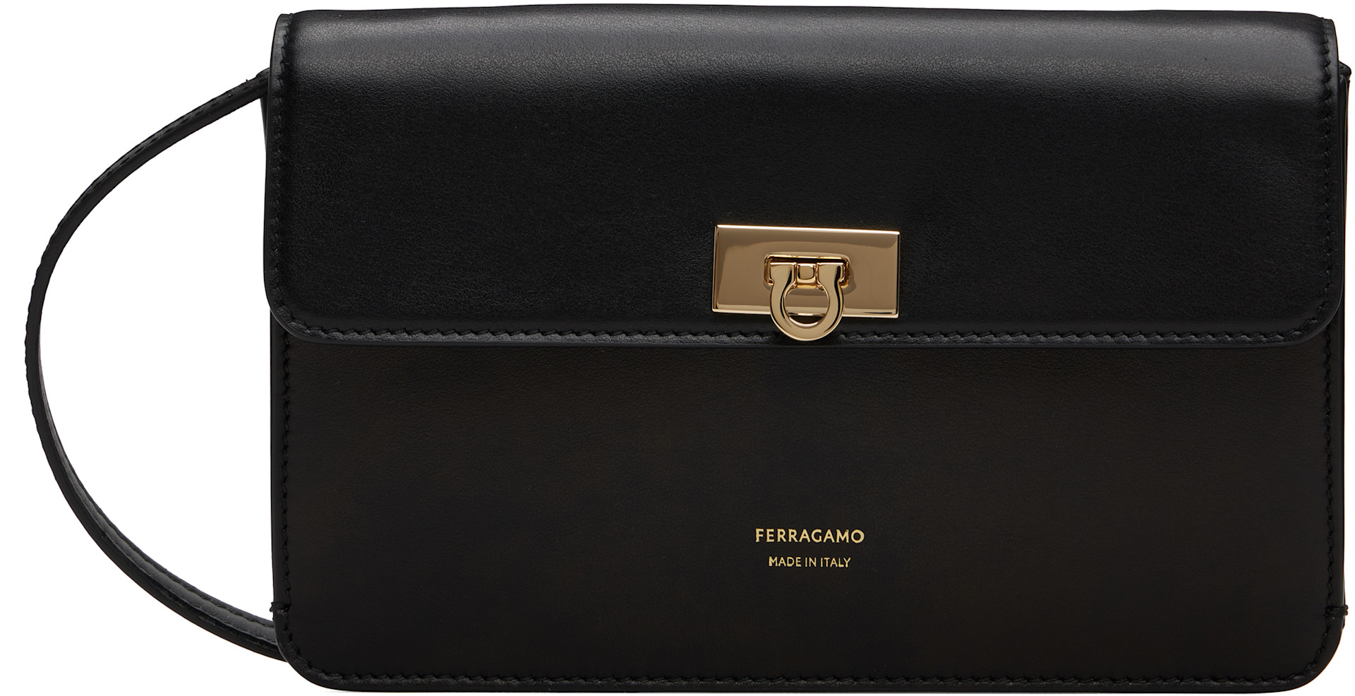 Ferragamo: Black Flat Gancini Mini Bag | SSENSE