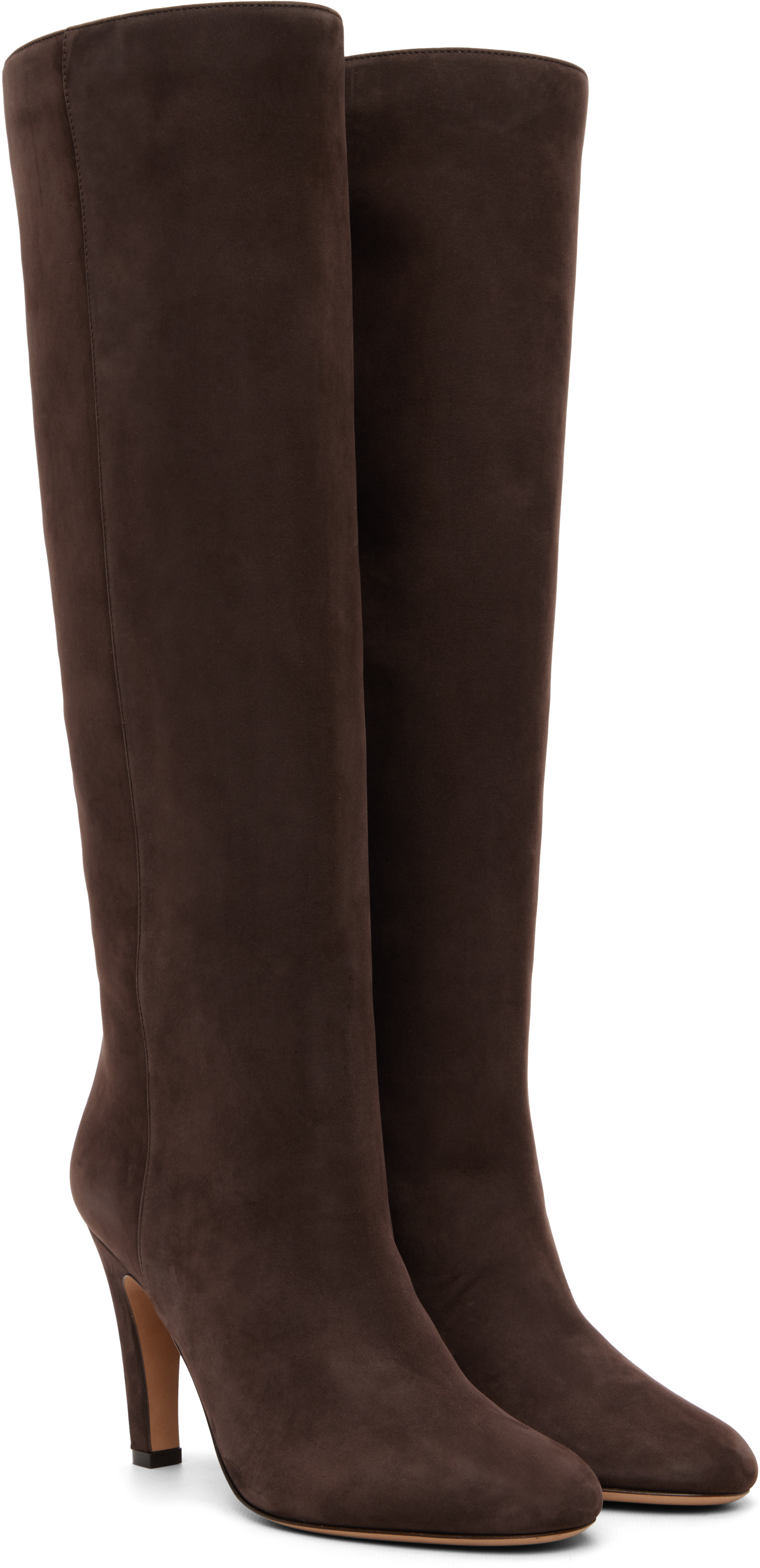 フェラガモ　ダークブラウン 長靴 Ferragamo: Brown Detailed Metal Heeled Tall Boots | SSENSE