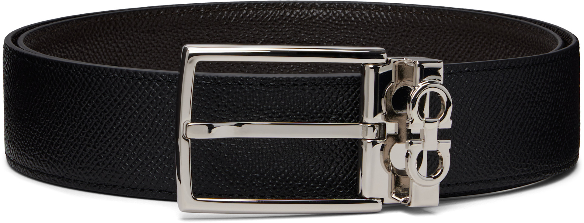 FERRAGAMO レザーベルト　リバーシブル ブラック/ブラウン Ferragamo: ブラック＆ブラウン Gancini アジャスタブル＆リバーシブル