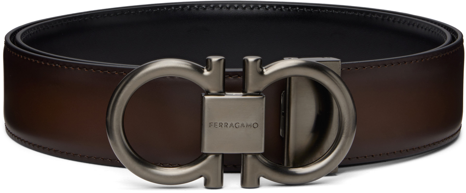 Ferragamo: ブラウン Reversible & Adjustable Gancini ベルト