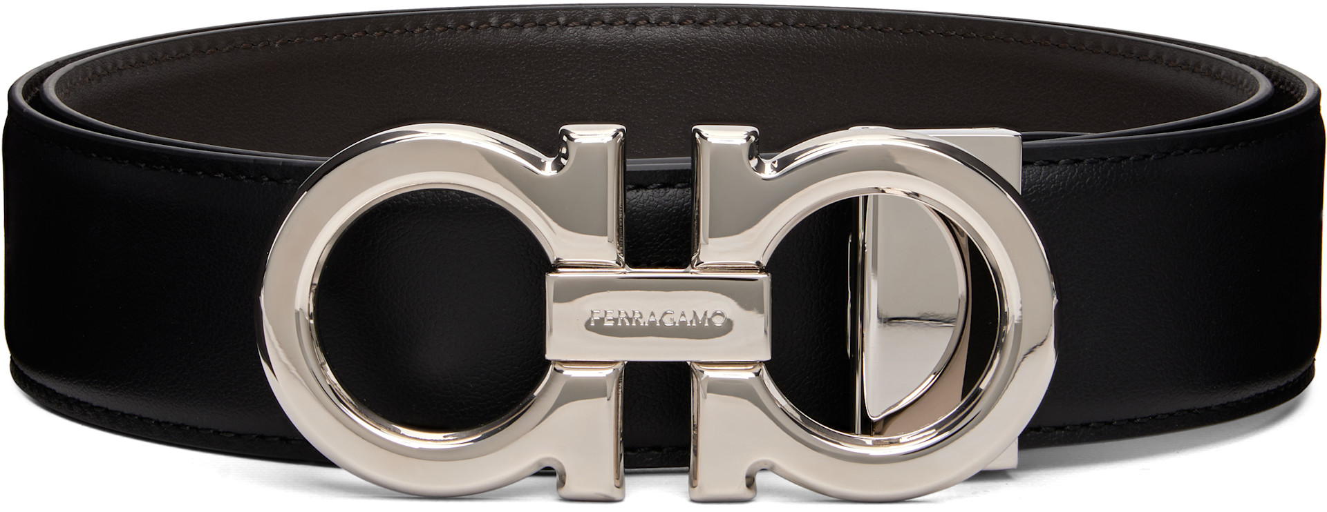 Salvatore Ferragamo Black Leather Belt with Silver Gancini Hardware New Salvatore Ferragamo Men main image 2