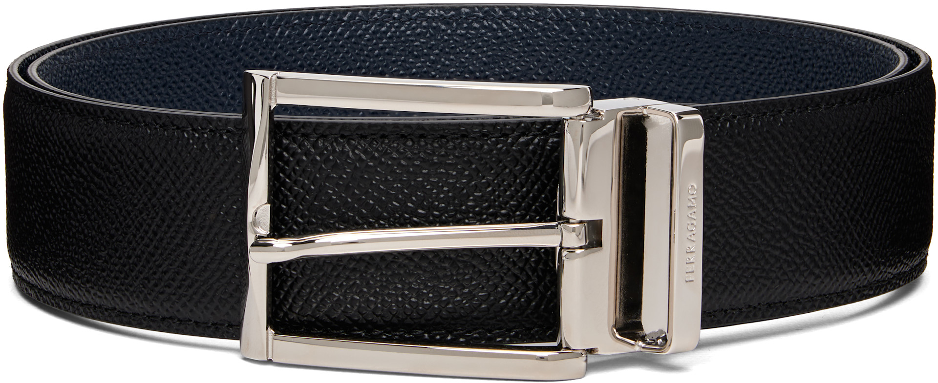 Ferragamo: Black Reversible & Adjustable Rectangular Buckle Belt