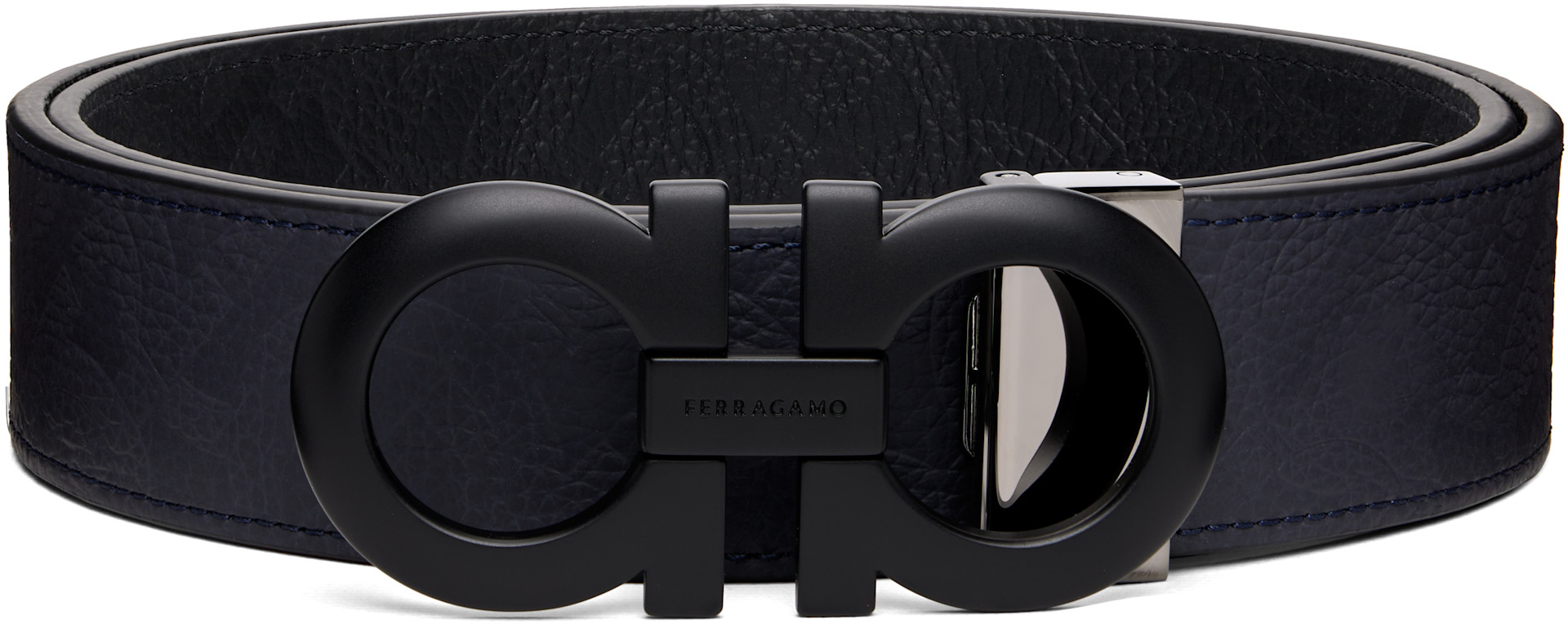 Salvatore Ferragamo ガンチーニ ベルト ネイビー Ferragamo: ネイビー Reversible & Adjustable Gancini ベルト
