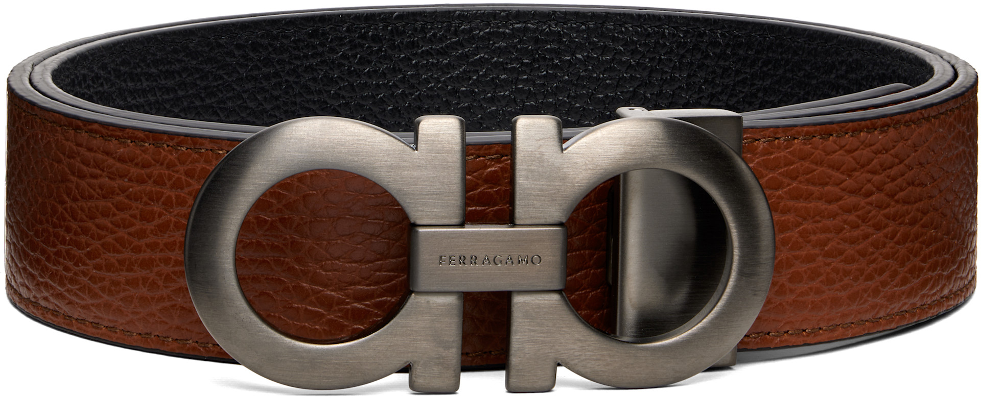 Ferragamo: Tan Reversible & Adjustable Gancini Belt | SSENSE display picture 1